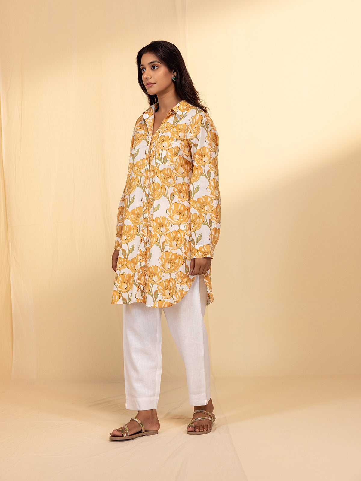 Yellow Flower Cotton Jacket Shirt