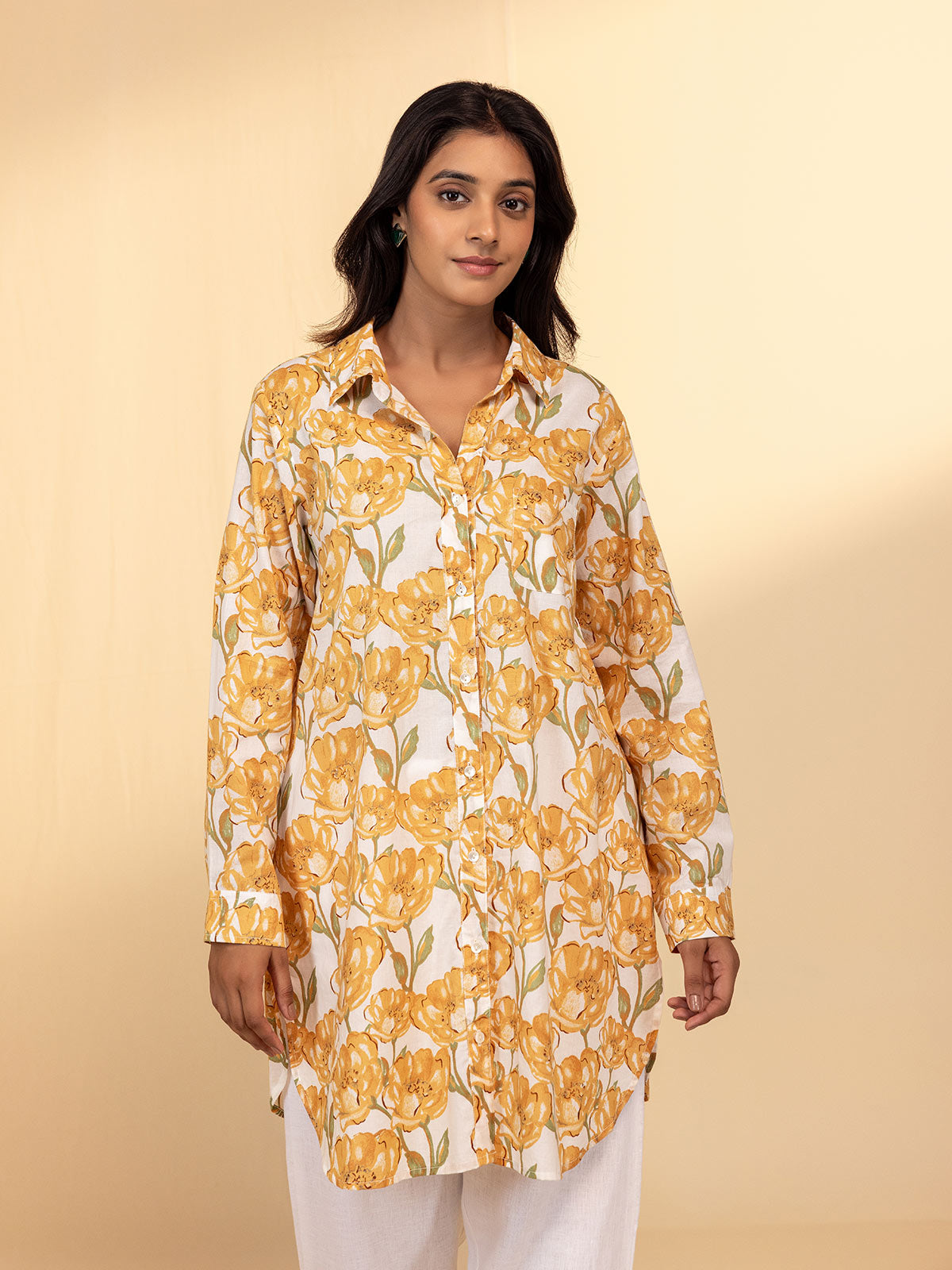 Yellow Flower Cotton Jacket Shirt