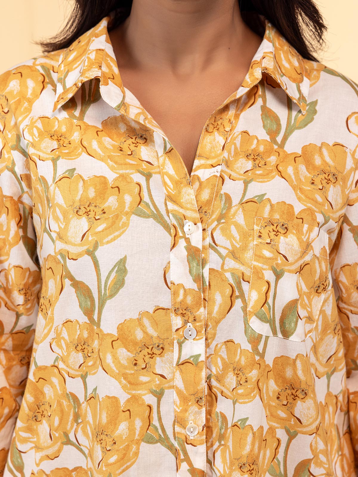 Yellow Flower Cotton Jacket Shirt