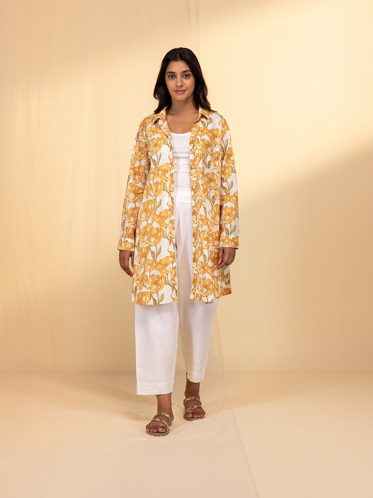 Yellow Flower Cotton Jacket Shirt