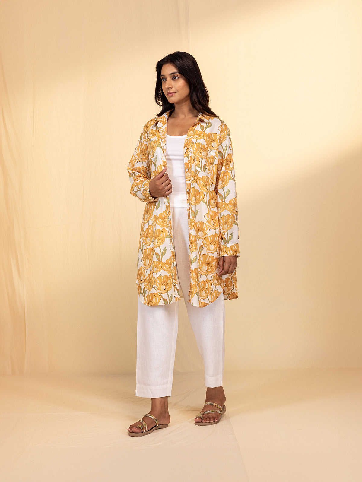 Yellow Flower Cotton Jacket Shirt