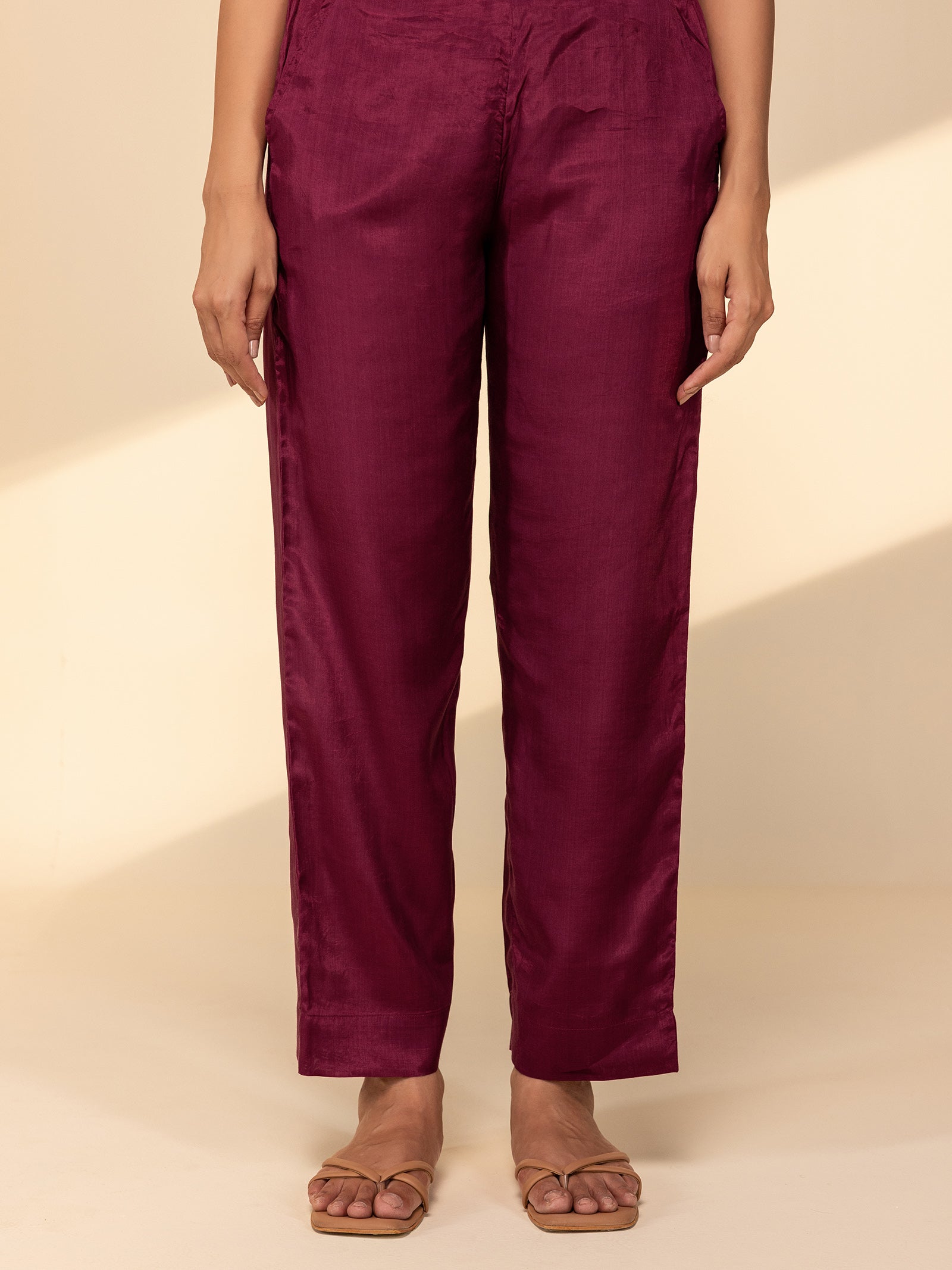 Bamboo Silk Maroon Straight Pant