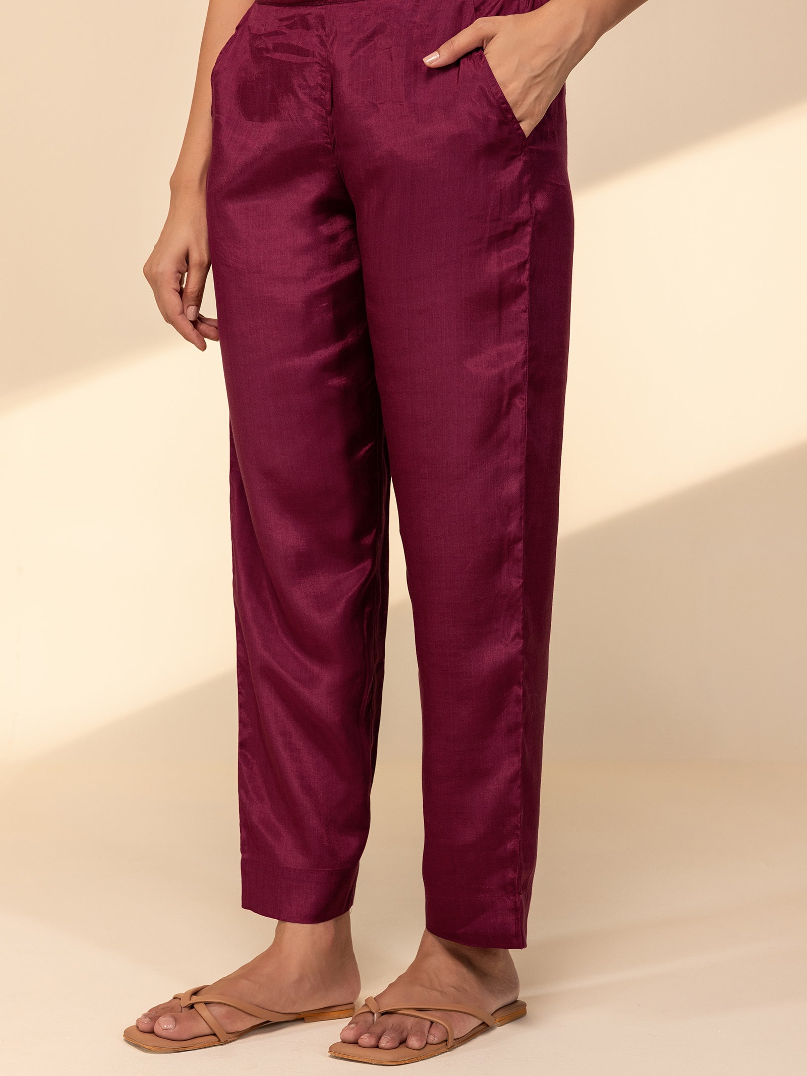 Bamboo Silk Maroon Straight Pant