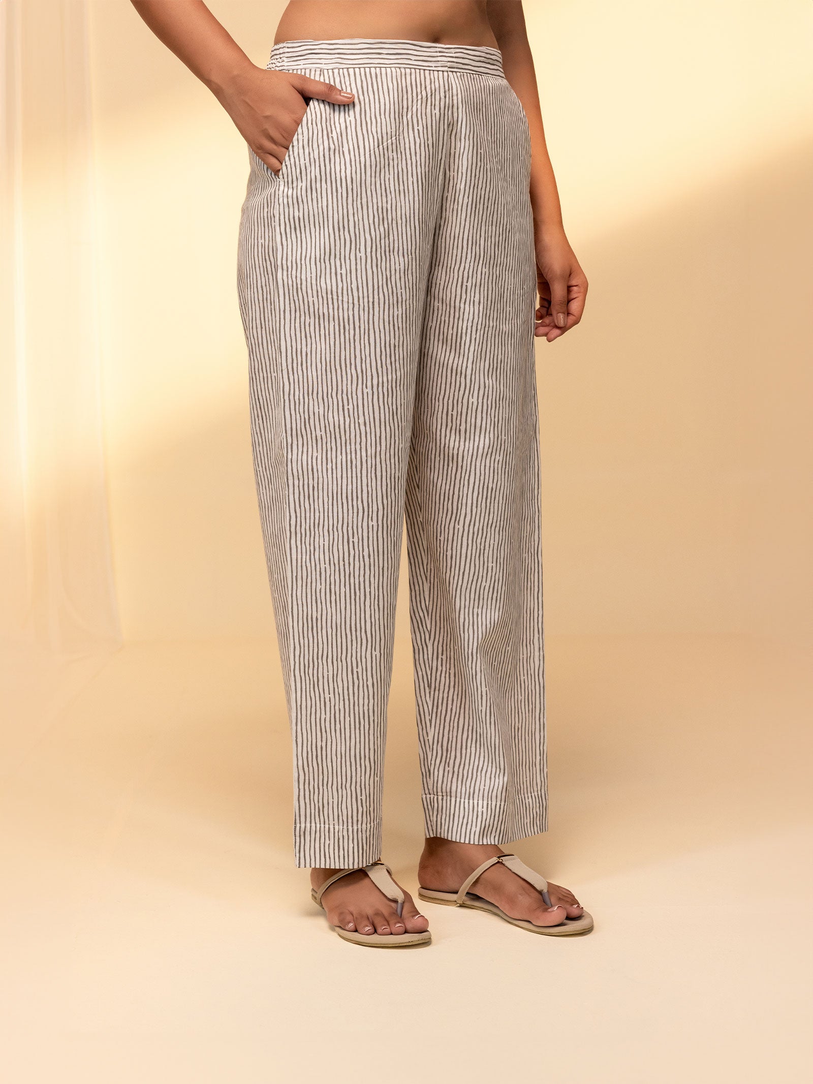 Striped Cotton Straight Pant