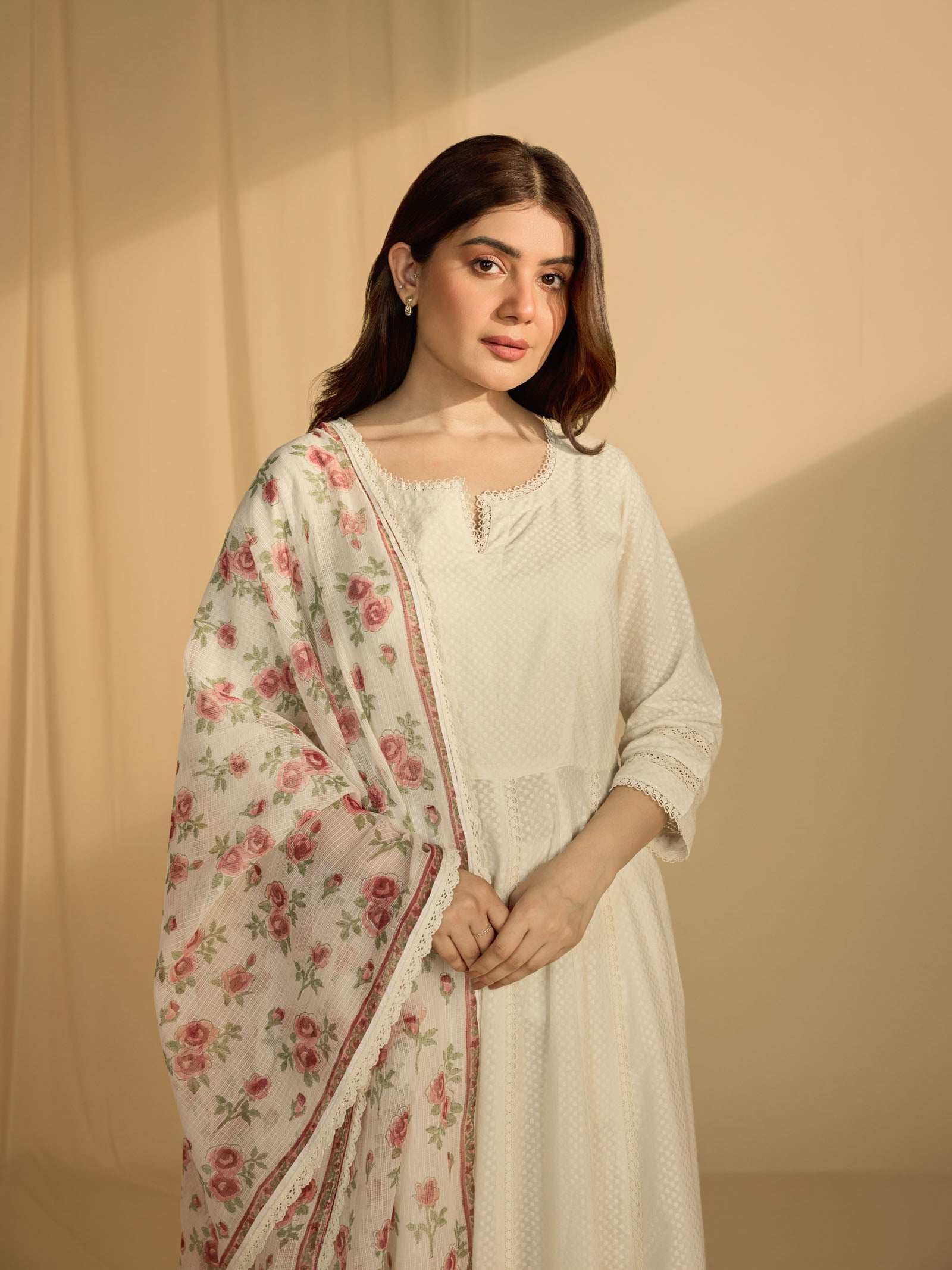 Raw Ecru Midsummer Rose Kota Dupatta