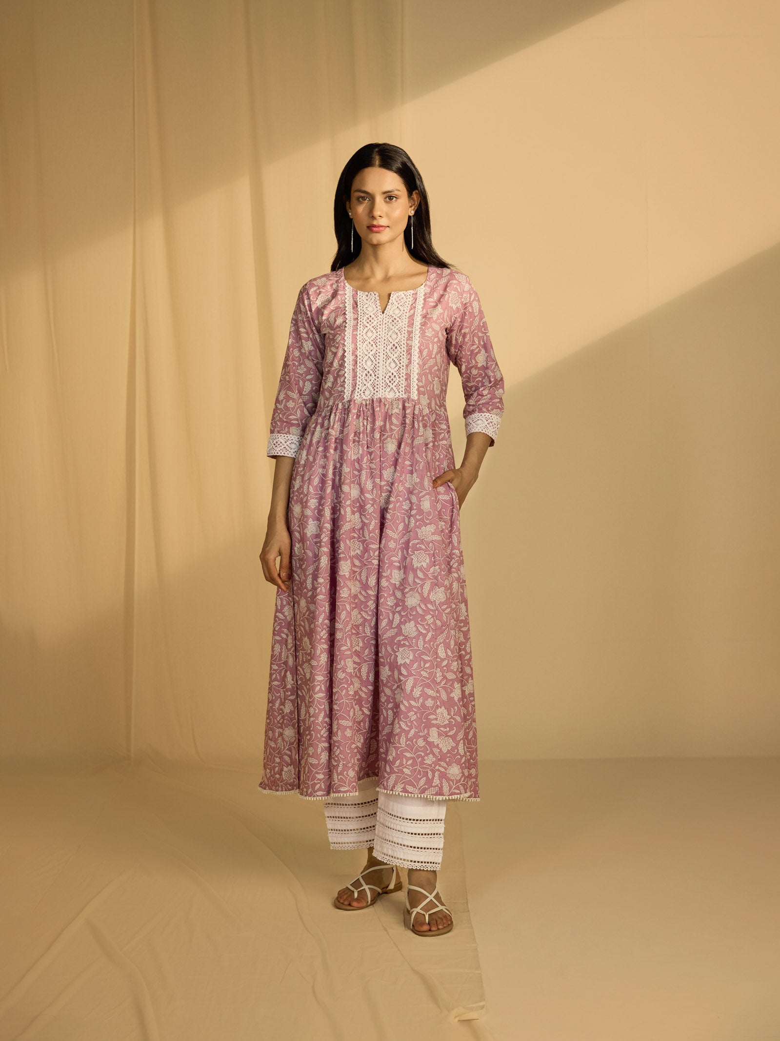 Lavender Flower Cotton Kurta