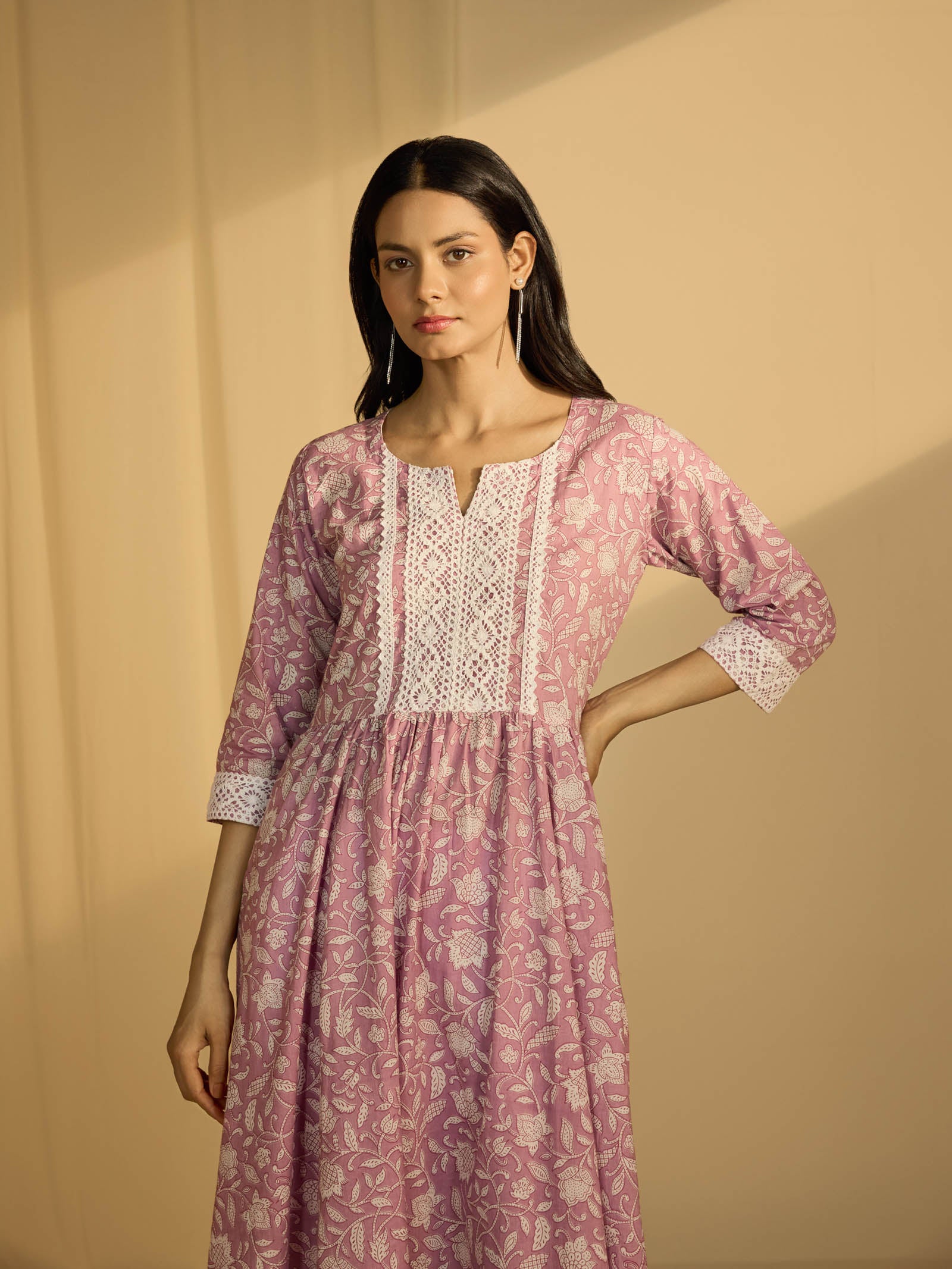 Lavender Flower Cotton Kurta