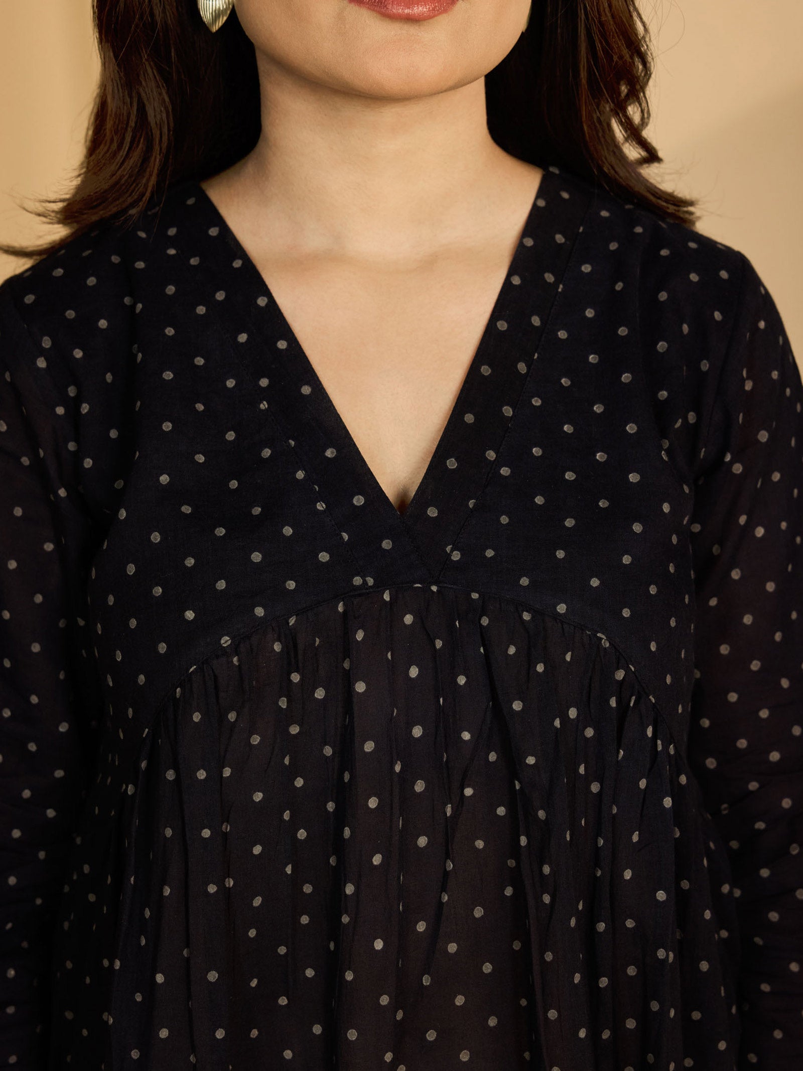 Dotty Black Cotton Kurta