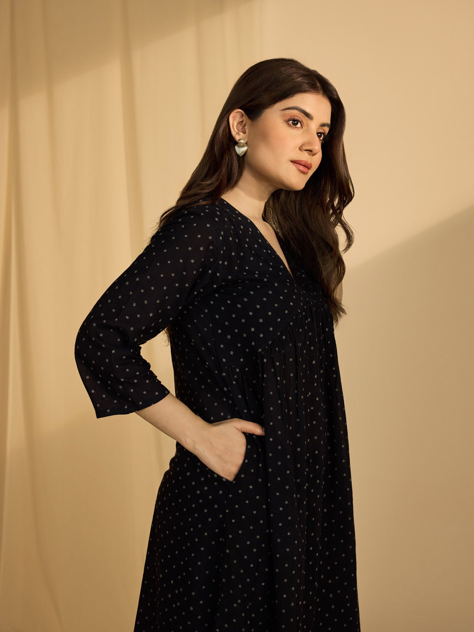 Dotty Black Cotton Kurta