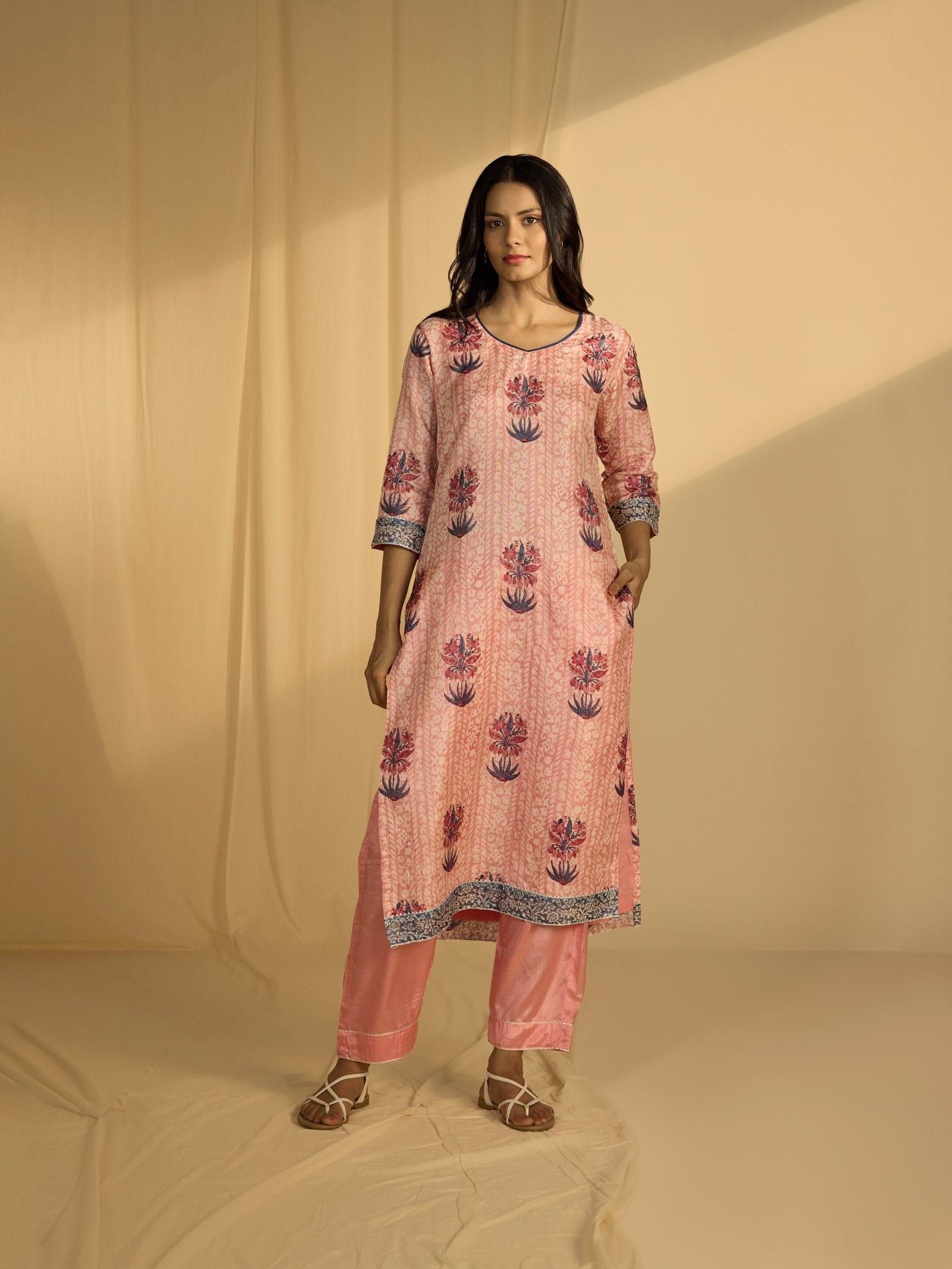 Rose Water Tussar Silk Kurta