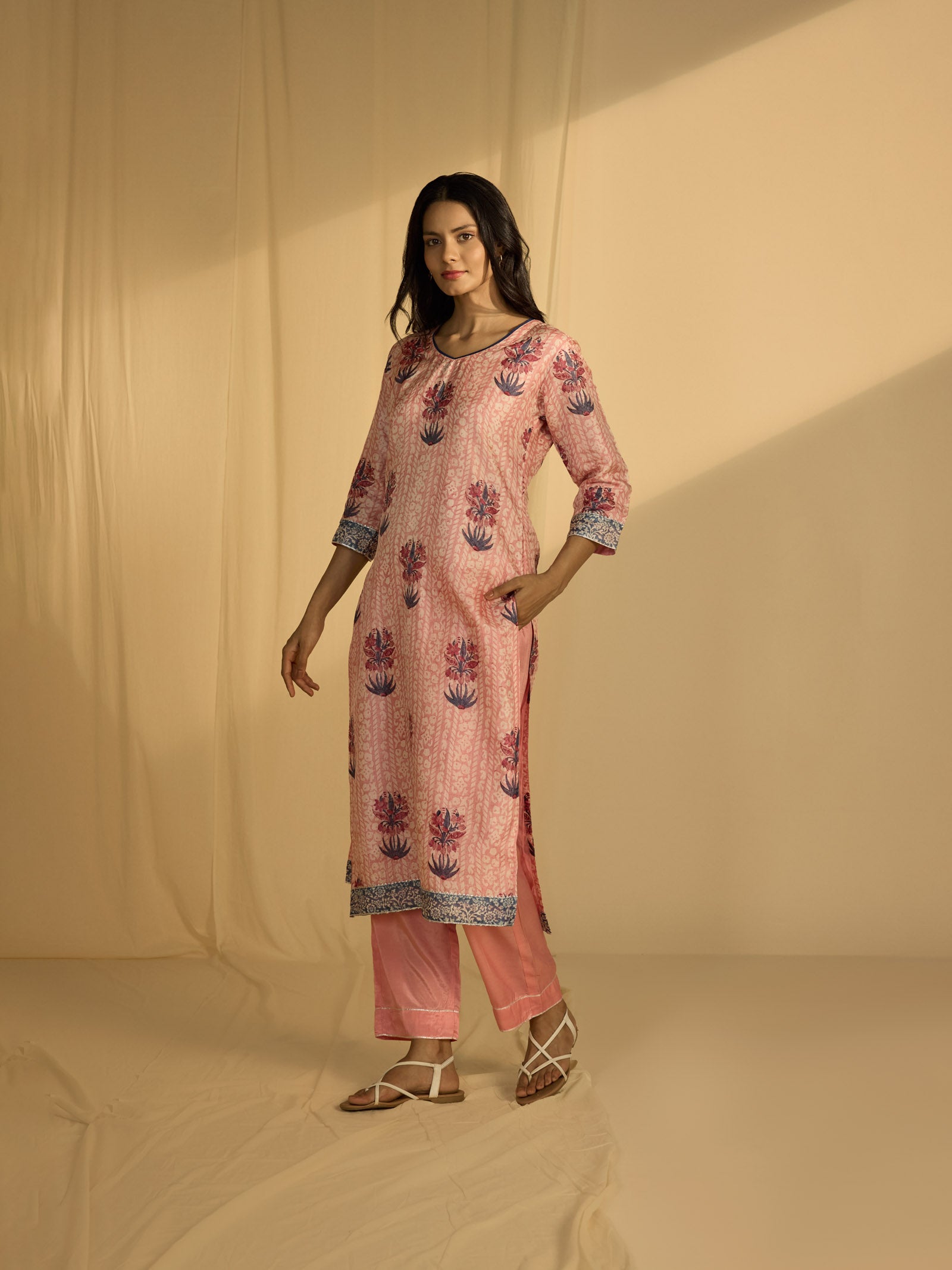 Rose Water Tussar Silk Kurta