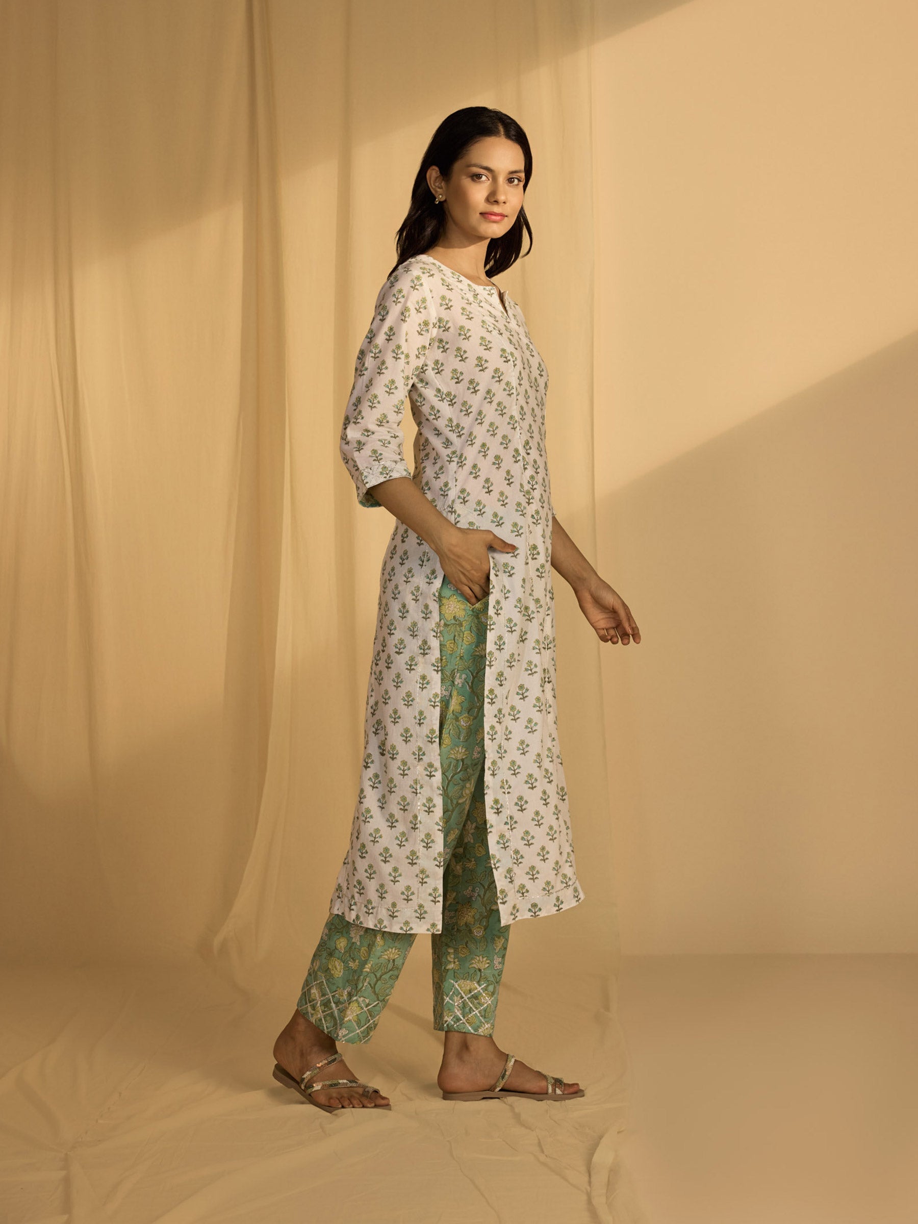 Turquoise For Luck Tiffany Blue Straight Cotton Kurta