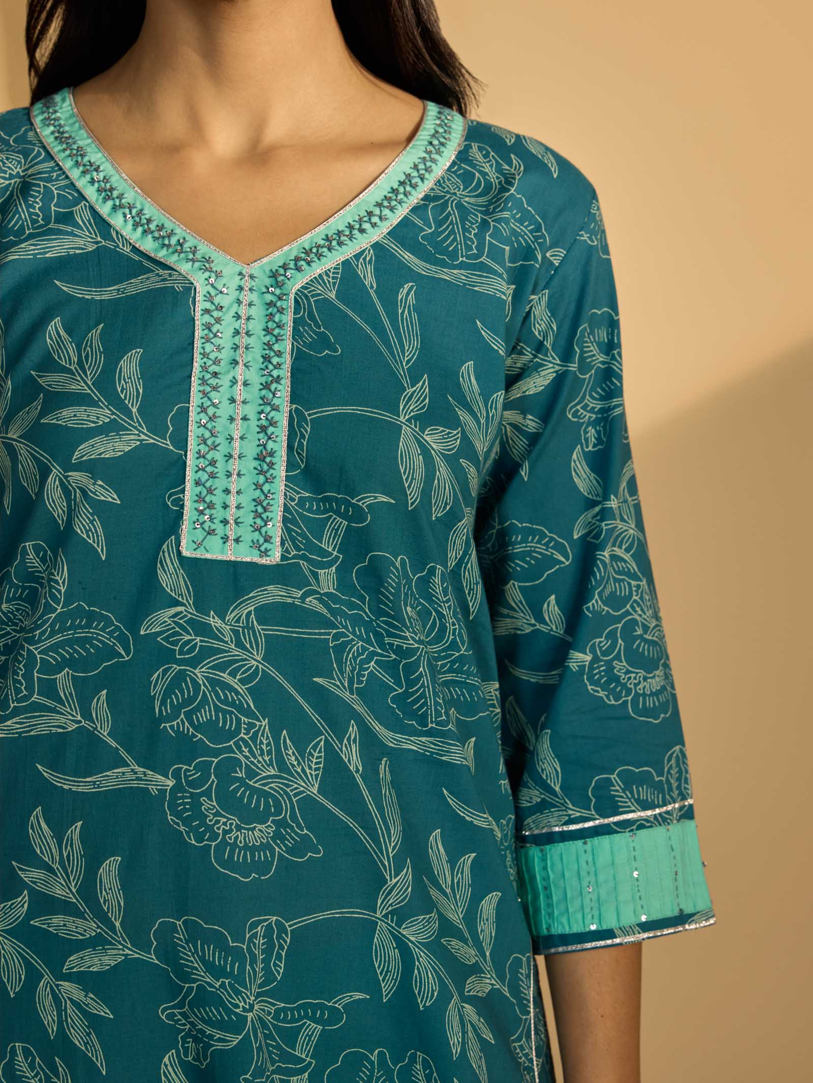 Teal Cotton Kurta