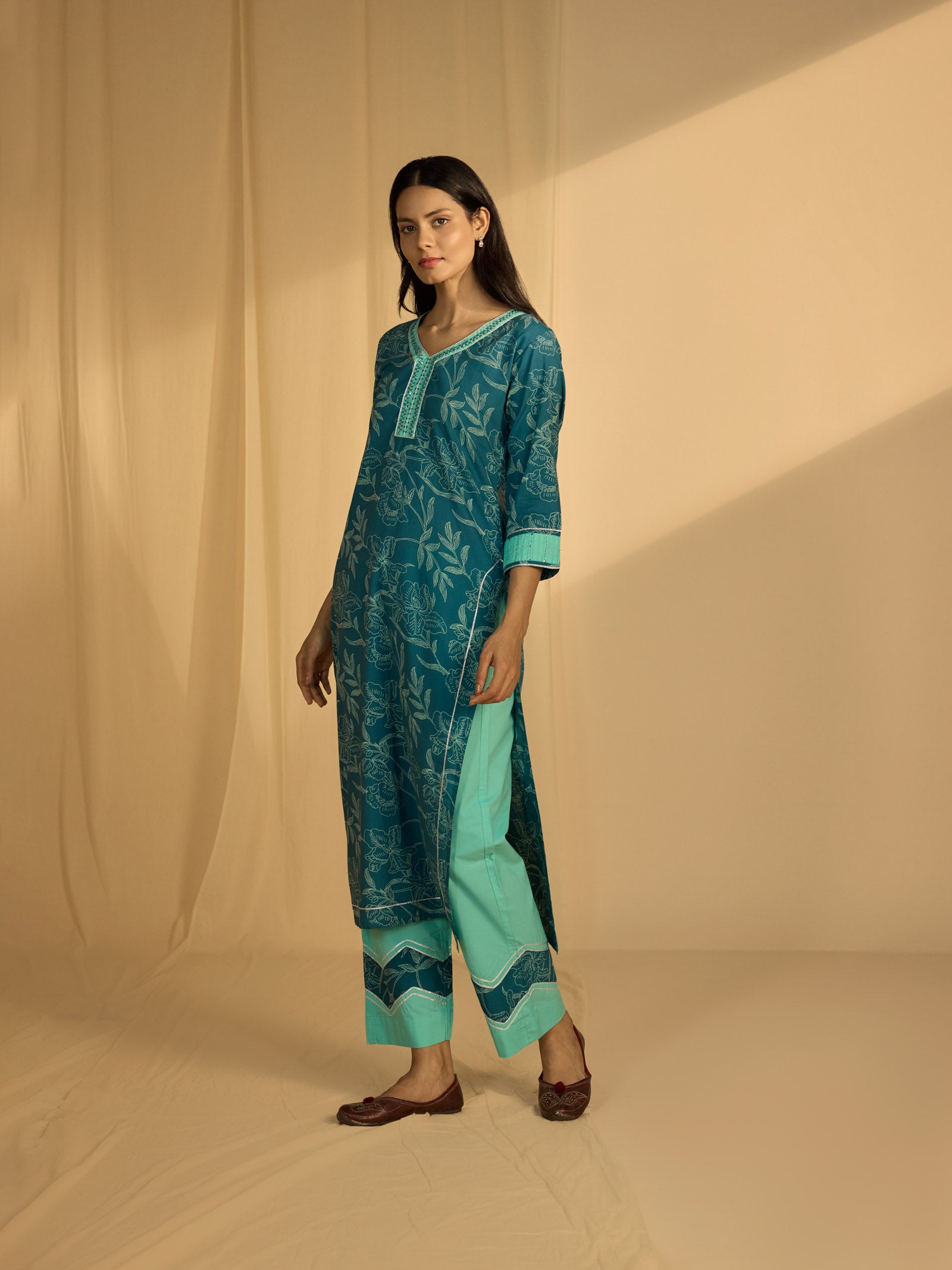 Teal Cotton Kurta