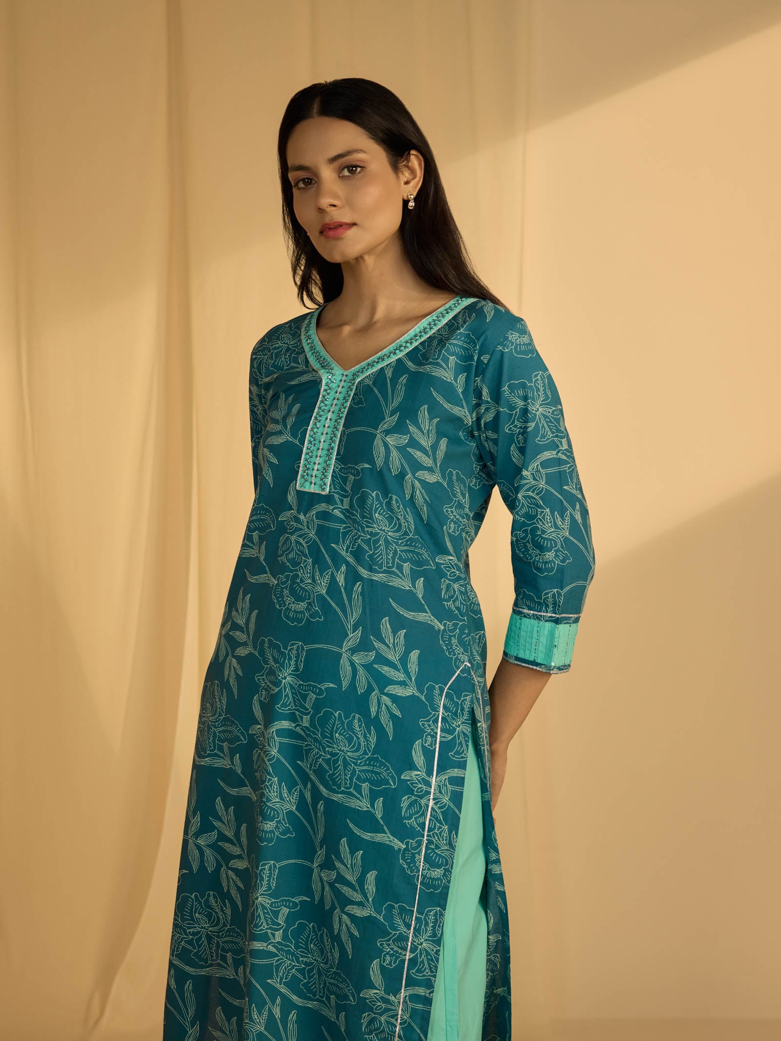 Teal Cotton Kurta