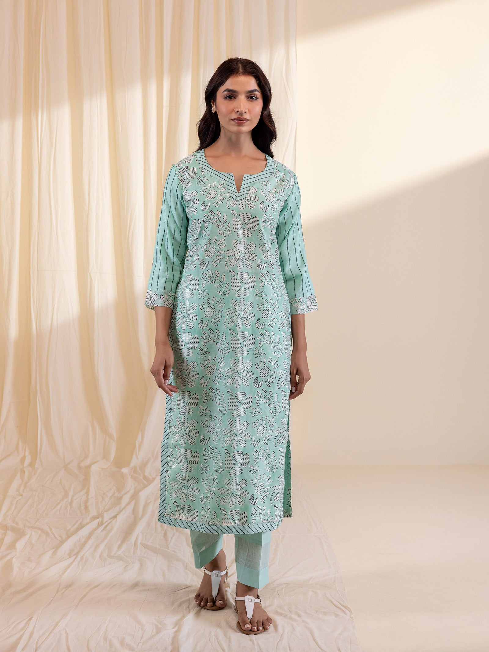 Aqua Flower Chanderi Kurta