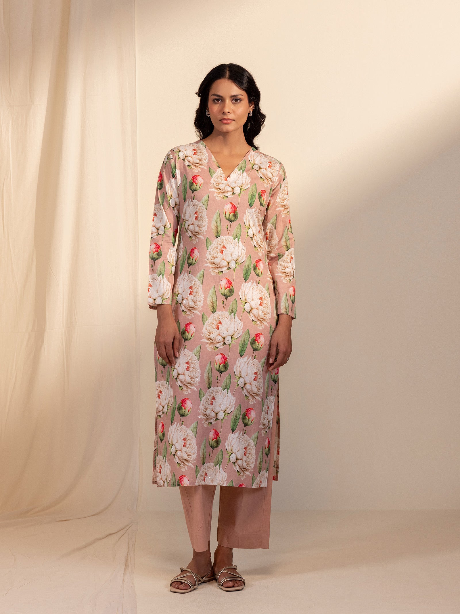 Bold And Beautiful Cotton Kurta - (Peach)