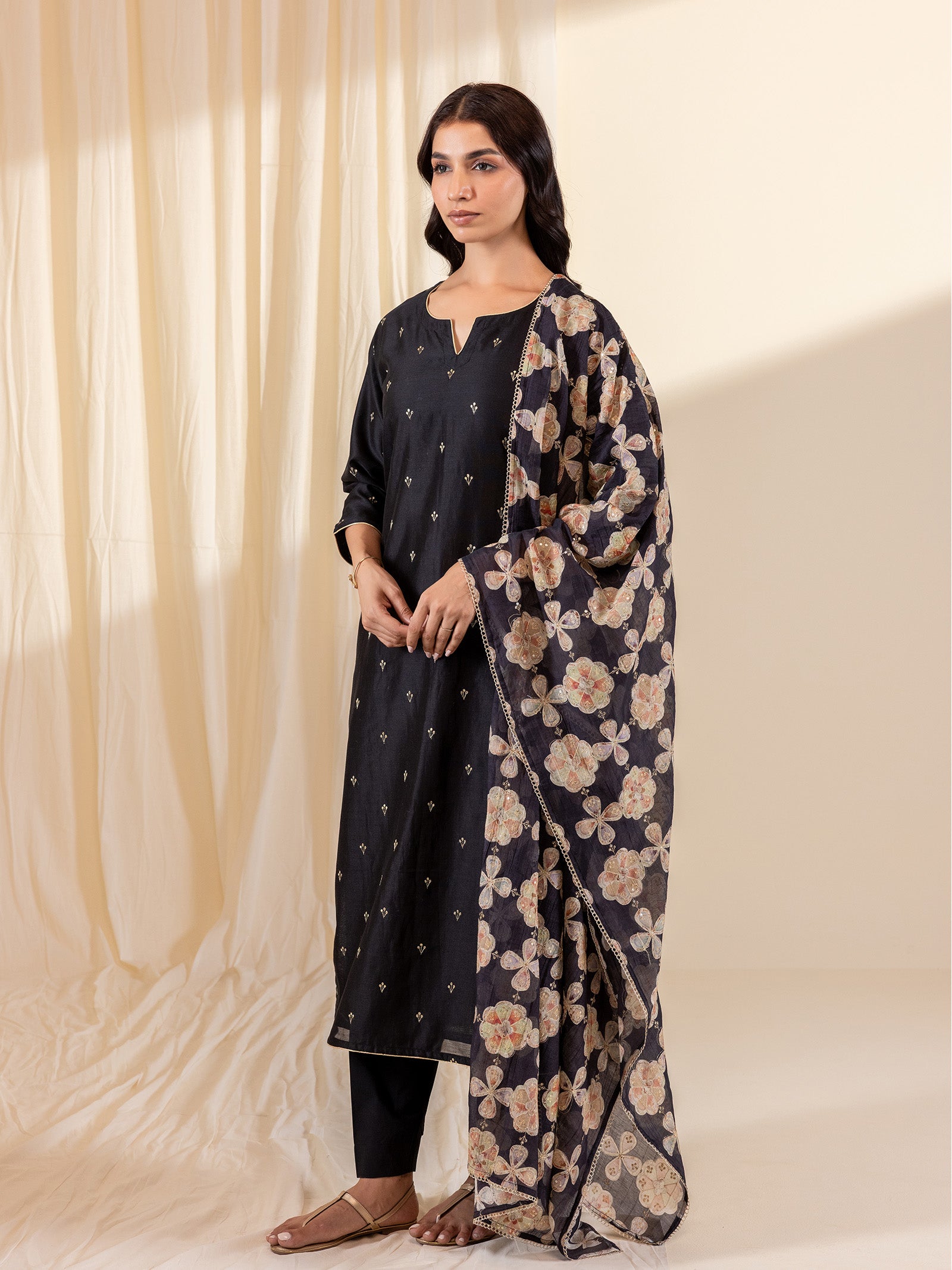 Celebration Black Chanderi Dupatta