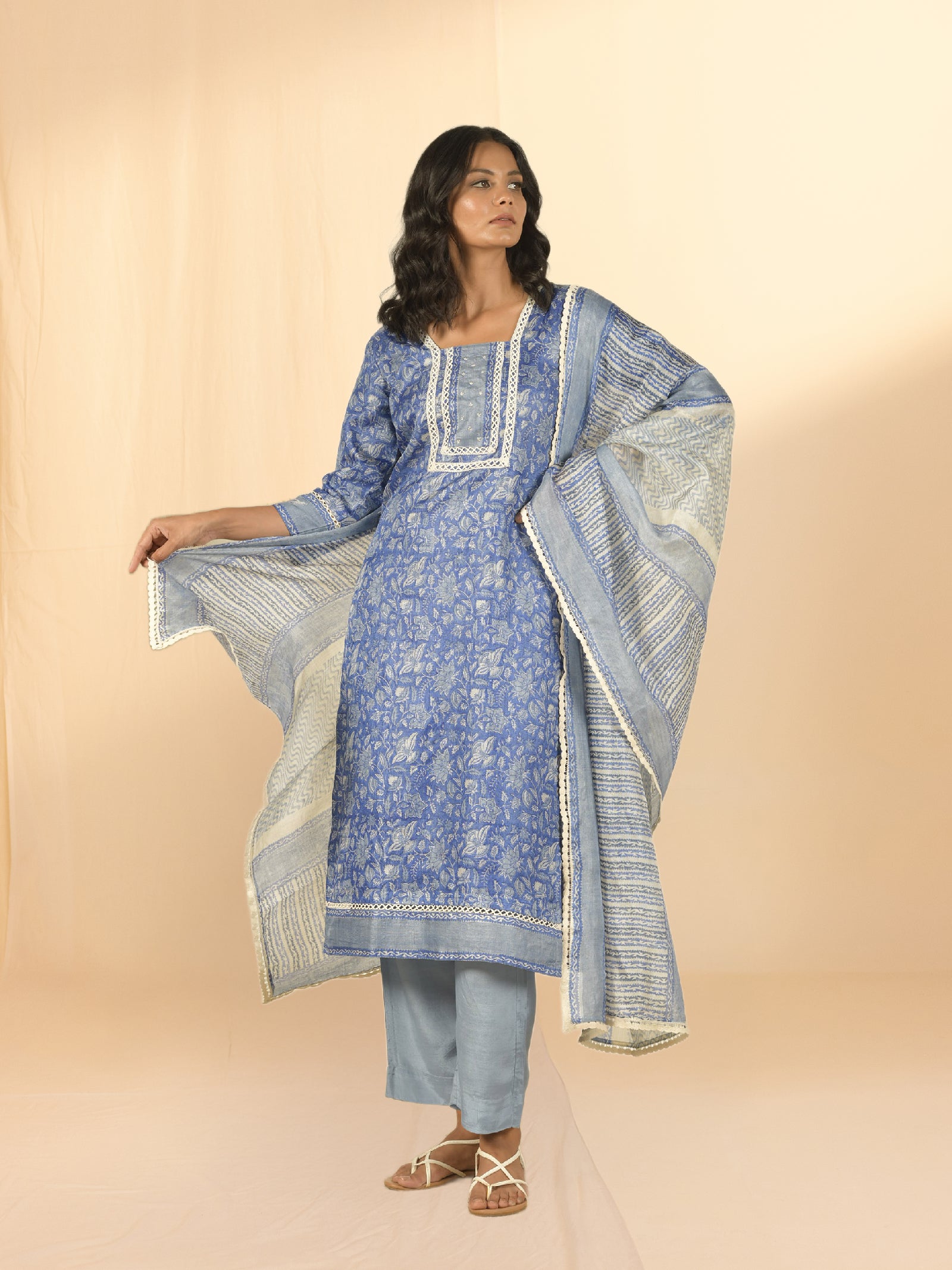 Electric Blue Tussar Silk Dupatta