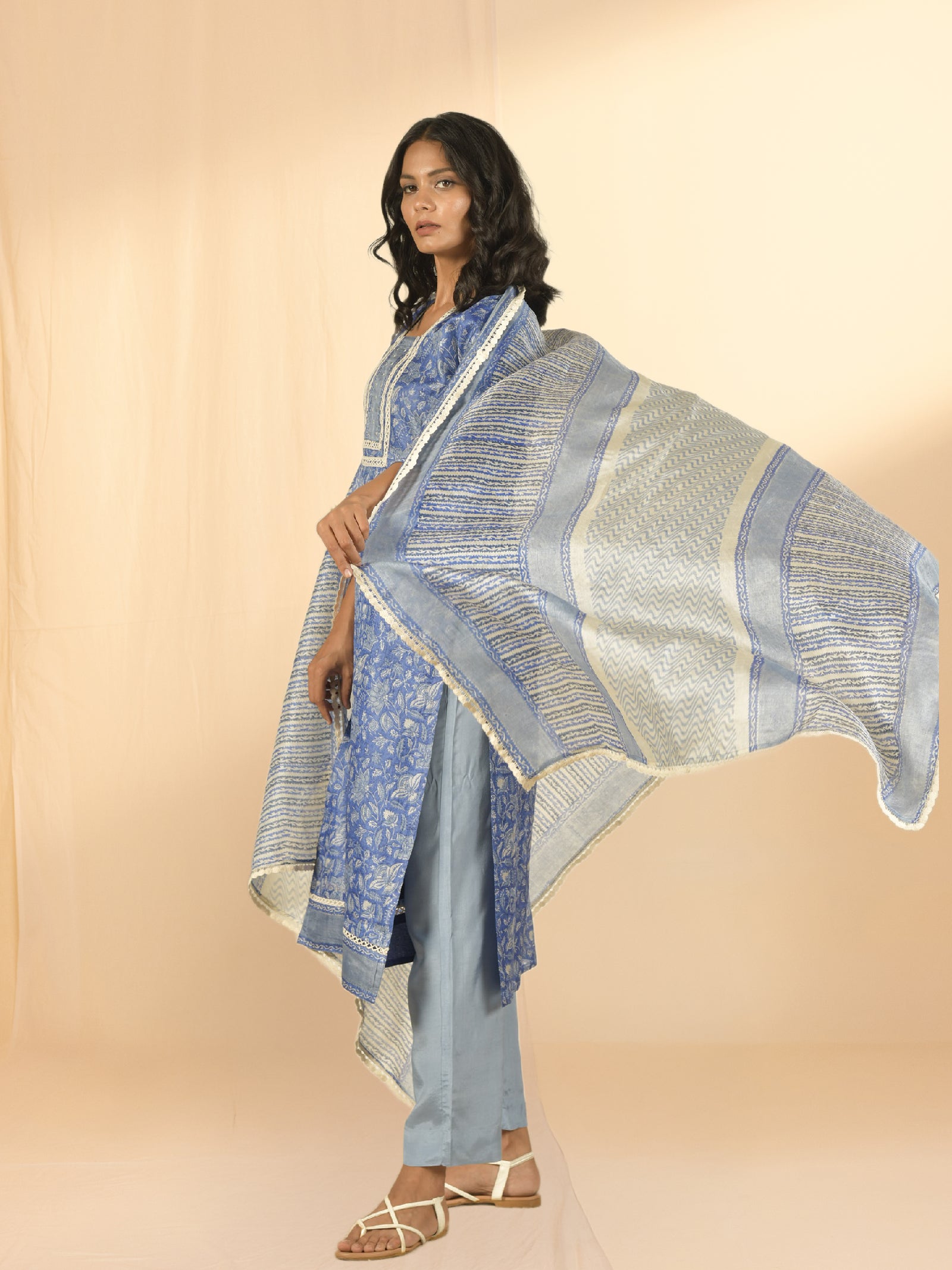 Electric Blue Tussar Silk Dupatta