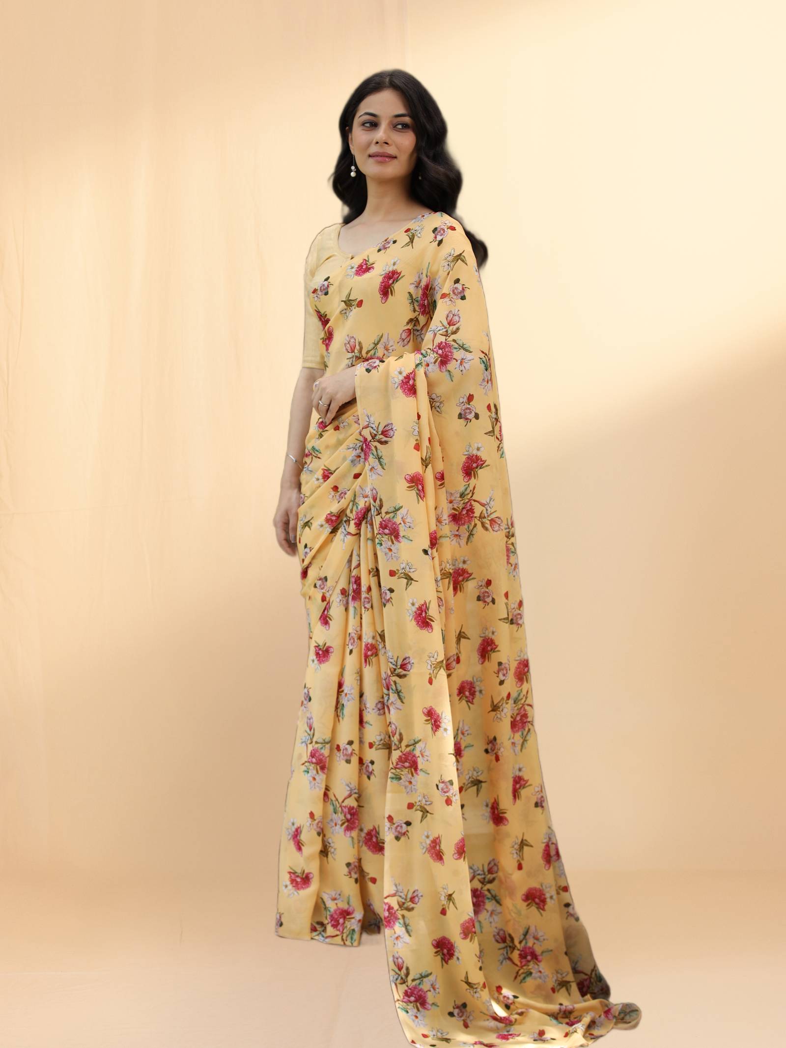 Golden Glow Chiffon Saree