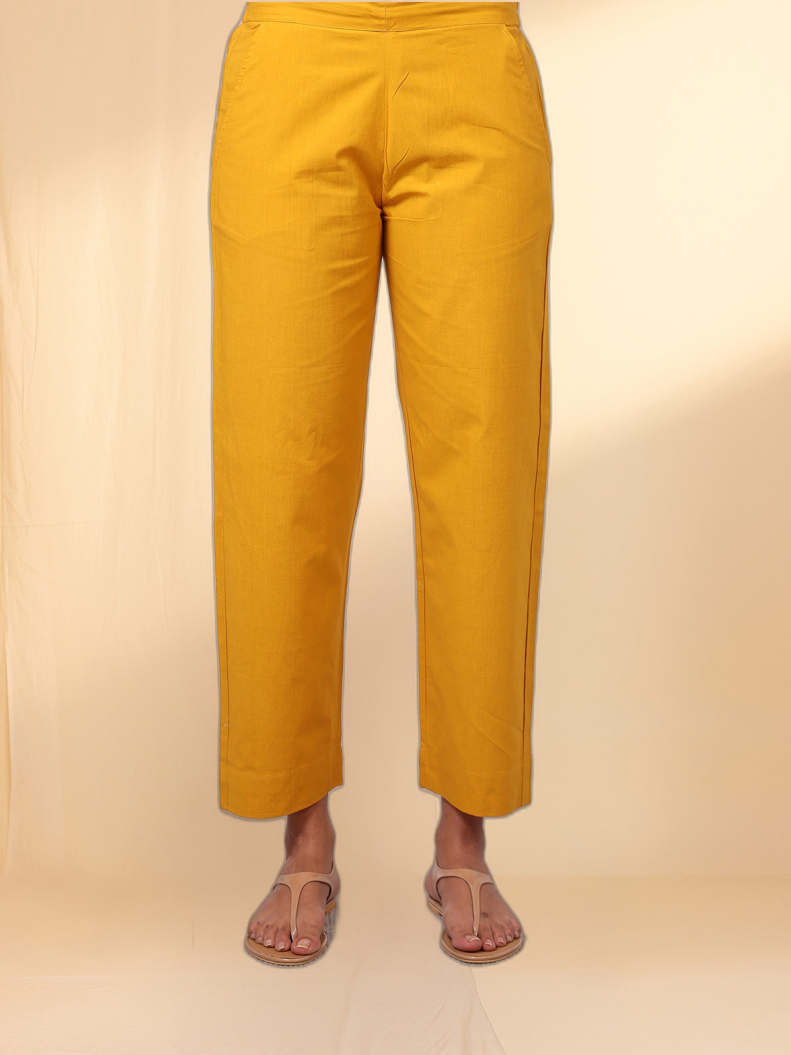 Honey Mustard Cotton Straight Pant