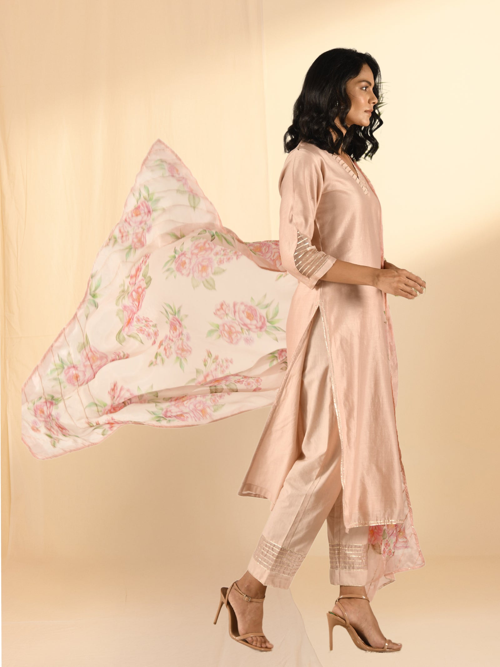 Peach Tea Bemberg Silk Dupatta