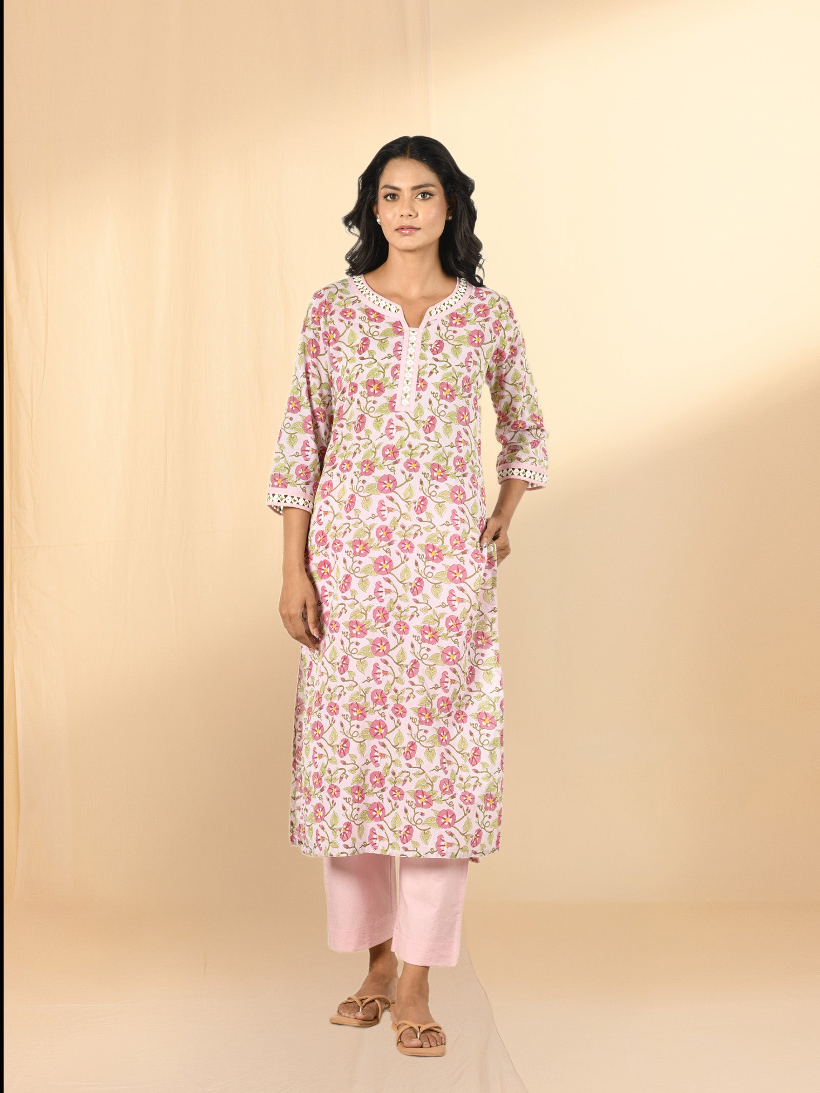 Pink Petunias Voile Kurta