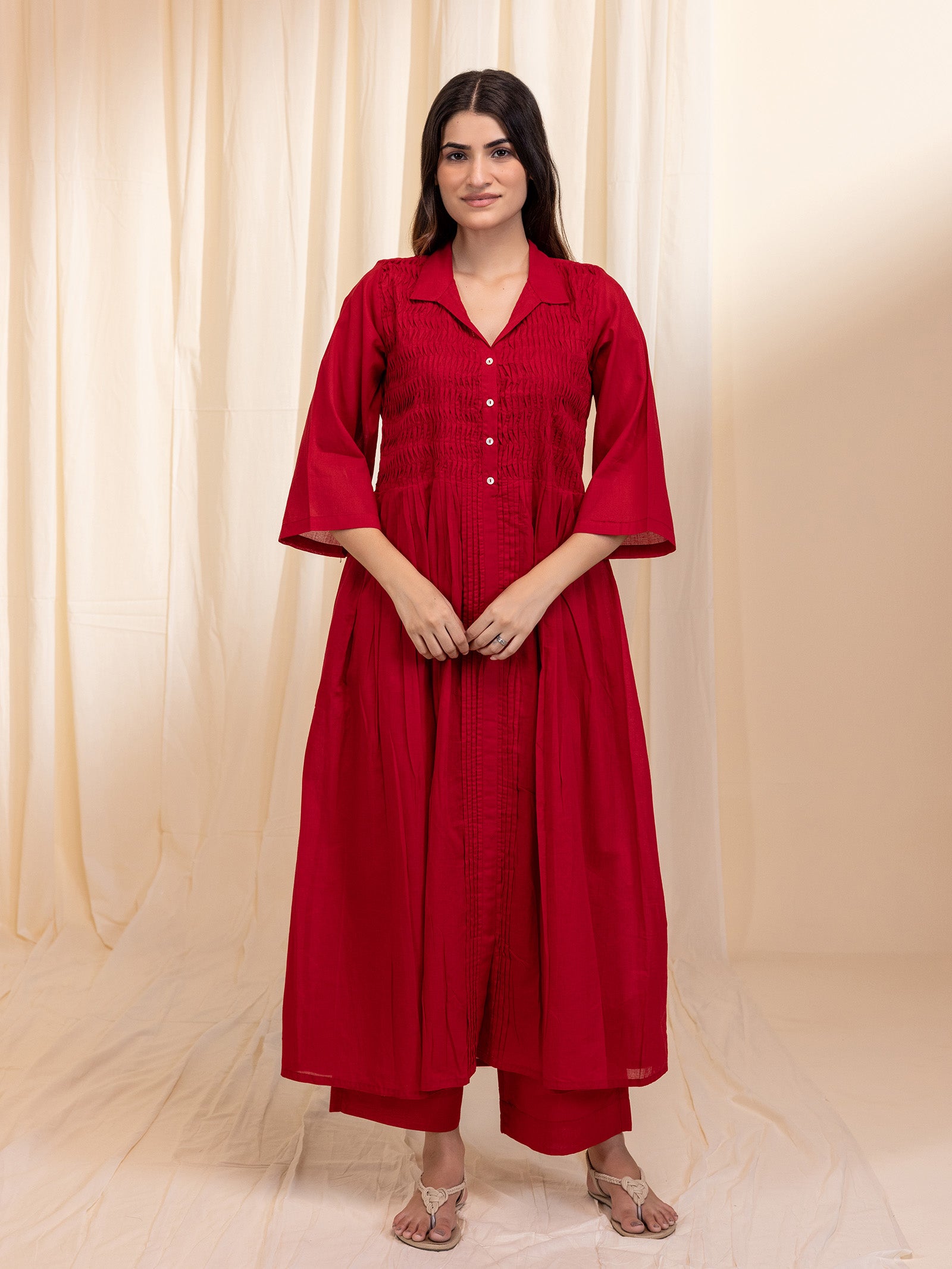 Colour Bracket Red Waves Voile Kurta