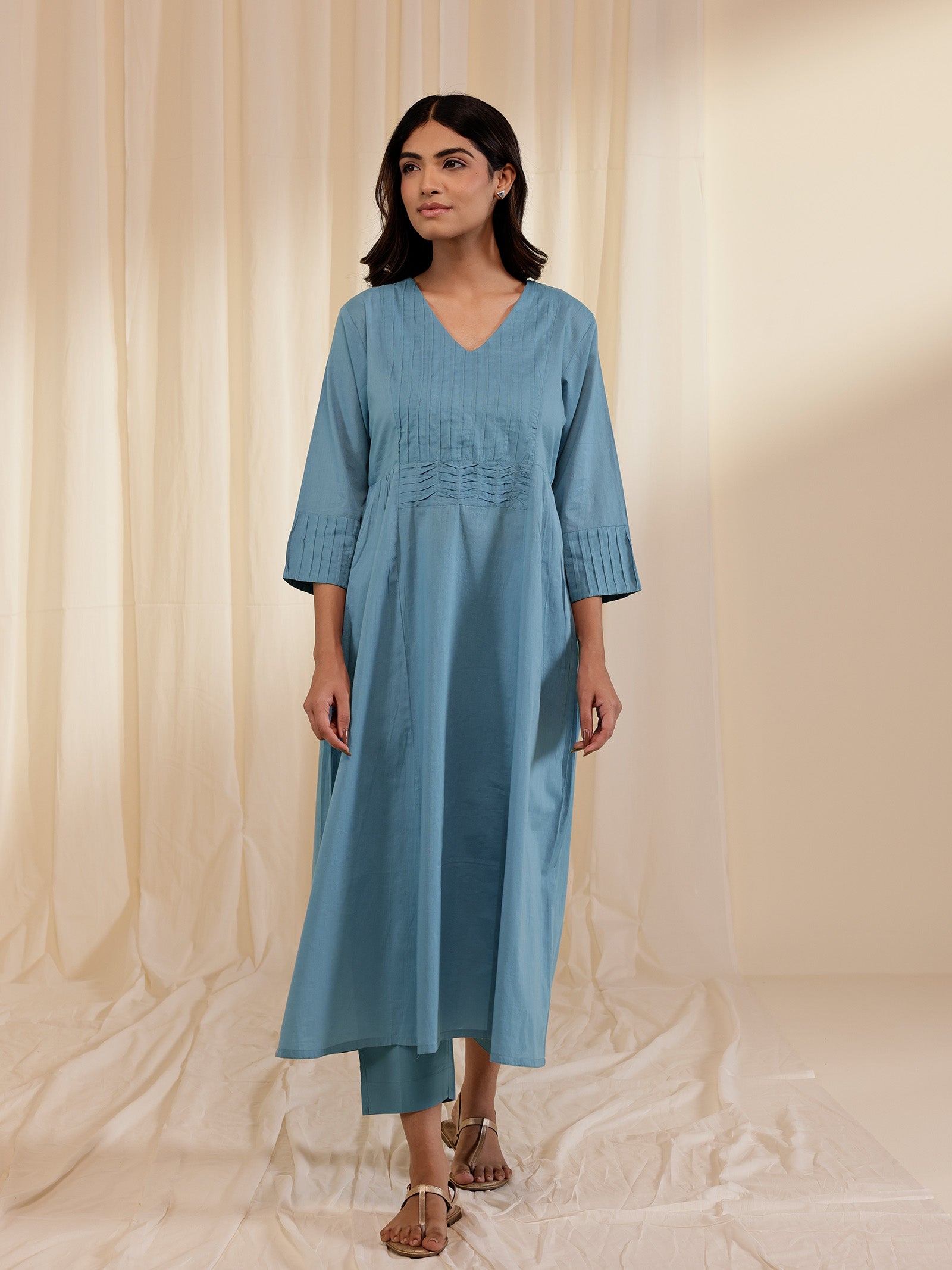 Trance Blue Plain Voile Kurta