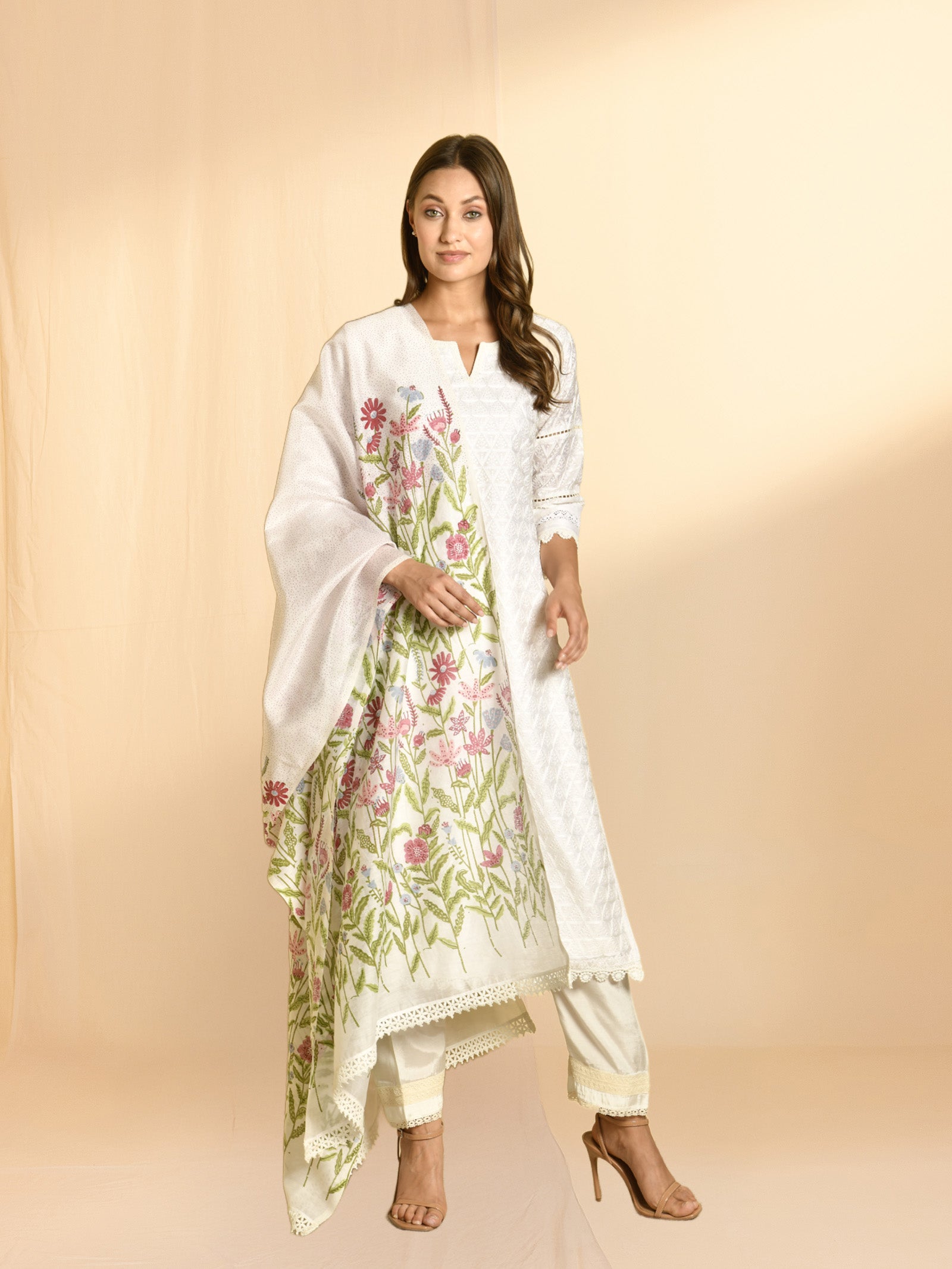 White Blossom Chanderi Dupatta