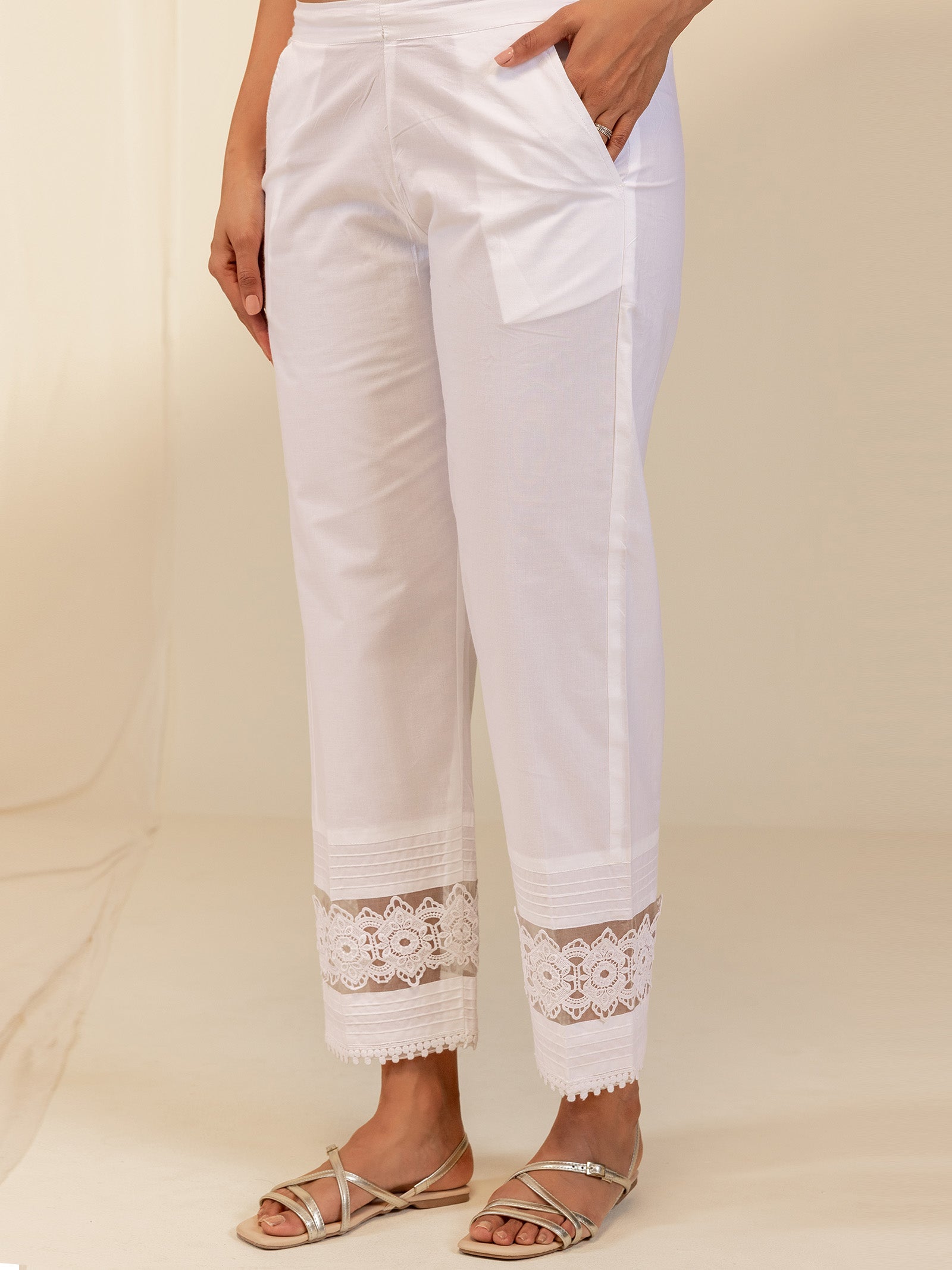 Oyster Lace Cotton Straight Pant