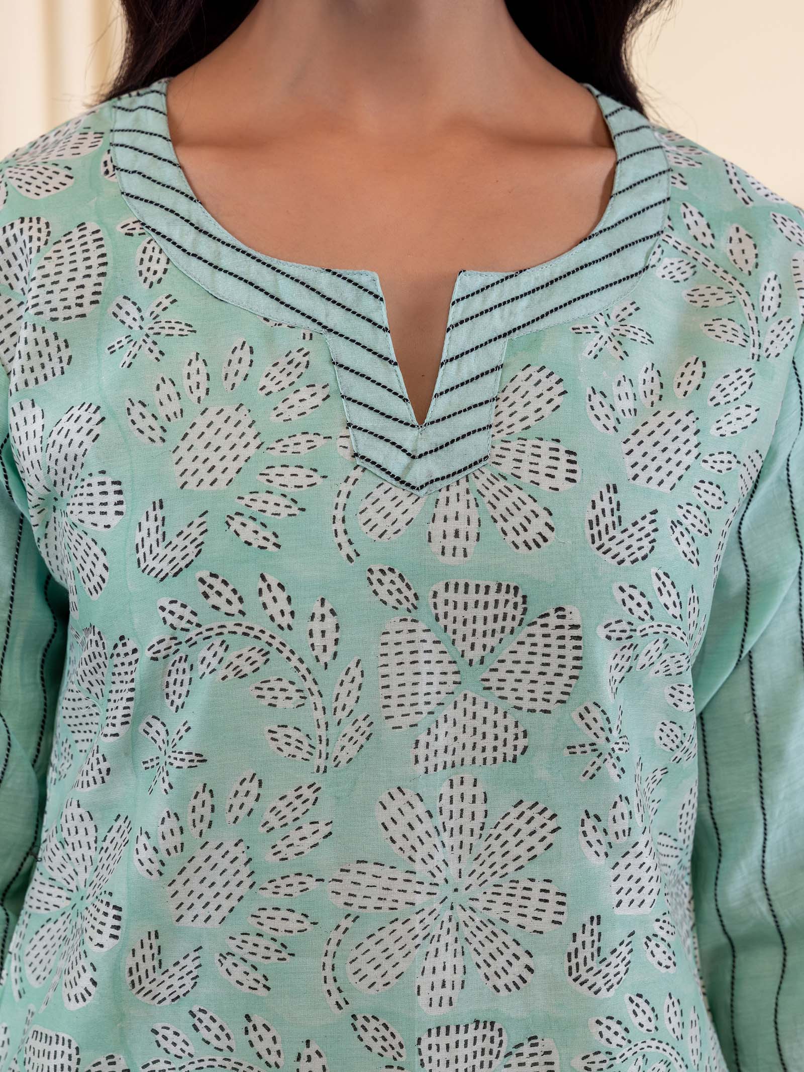 Aqua Flower Chanderi Kurta