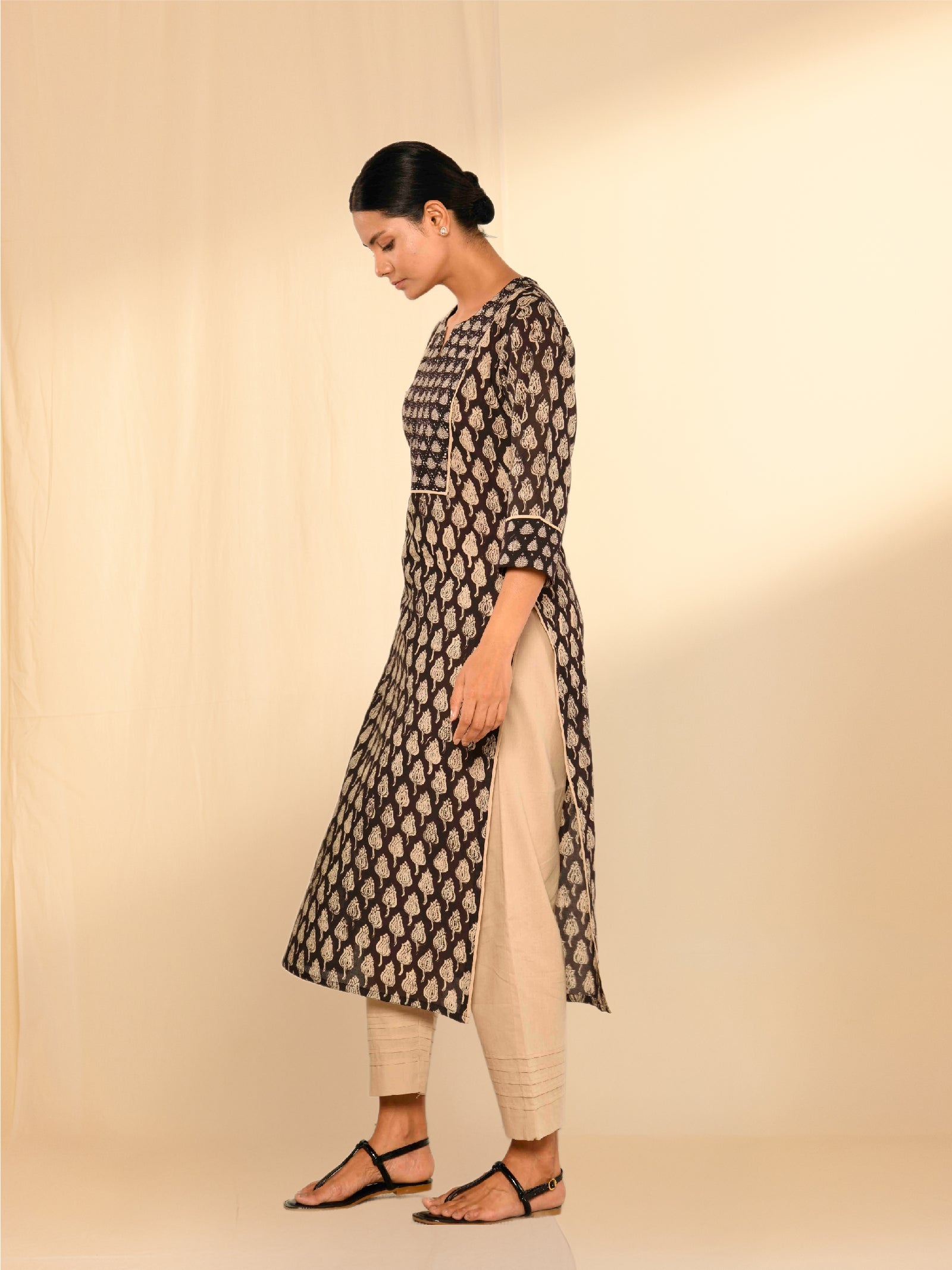 Bagru Black Voile Kurta