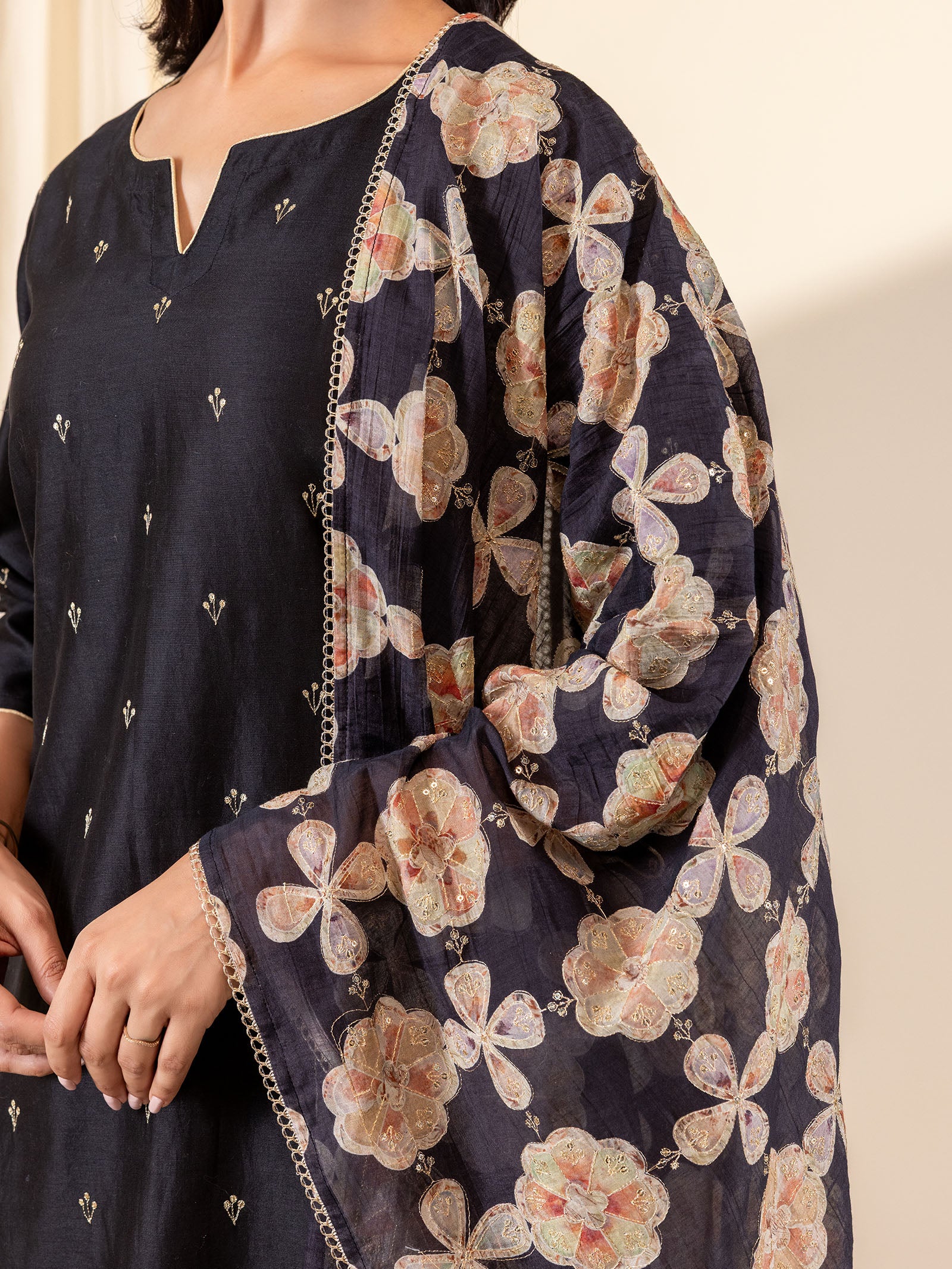Celebration Black Chanderi Dupatta
