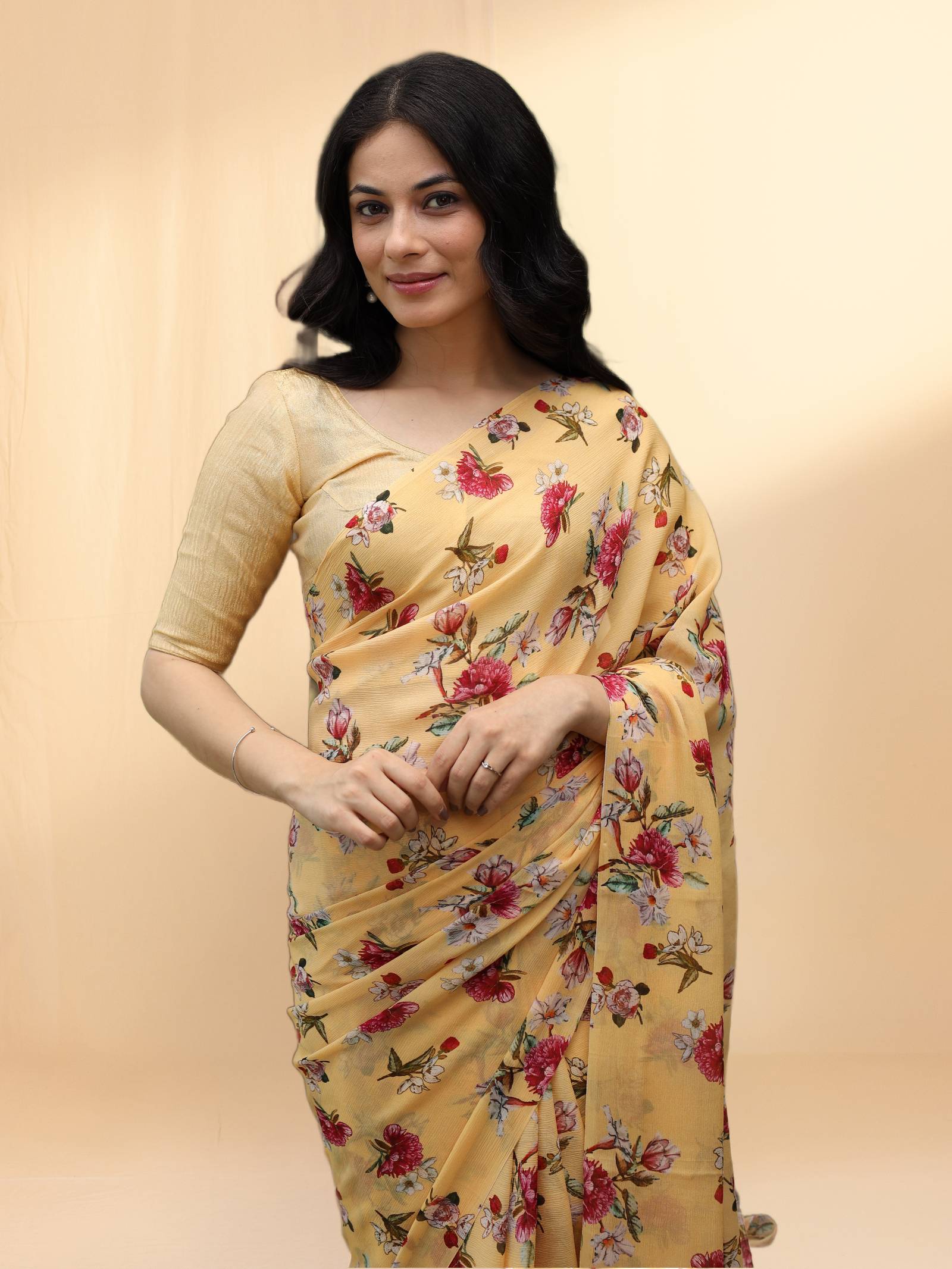 Golden Glow Chiffon Saree