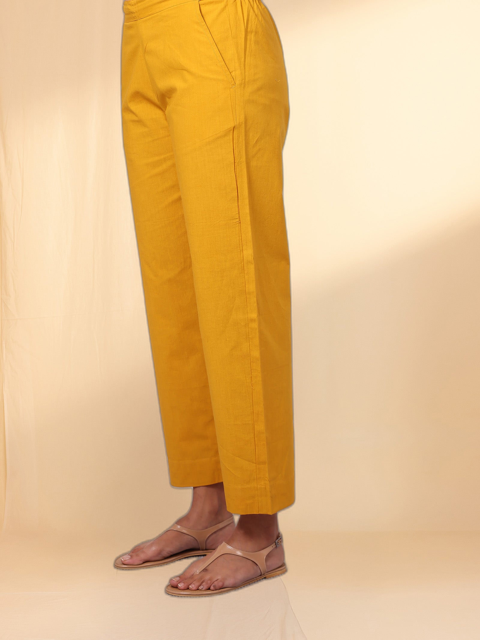 Honey Mustard Cotton Straight Pant