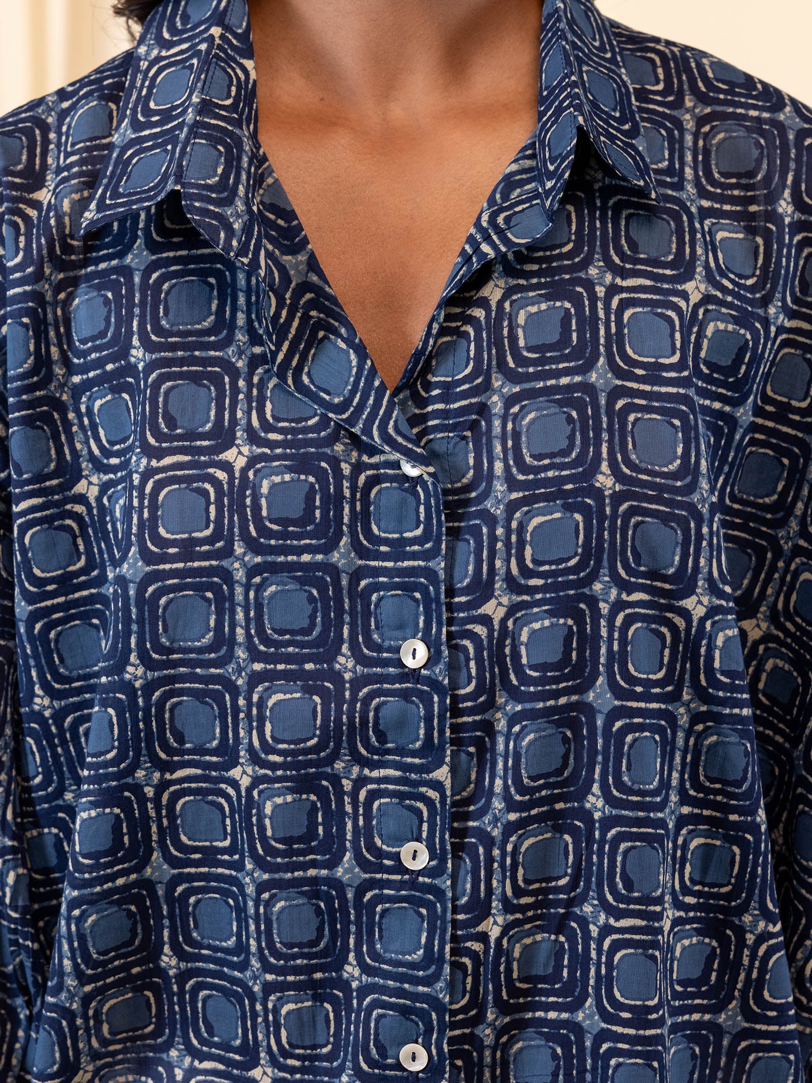 Madras Voile Shirt - Indigo Boxes