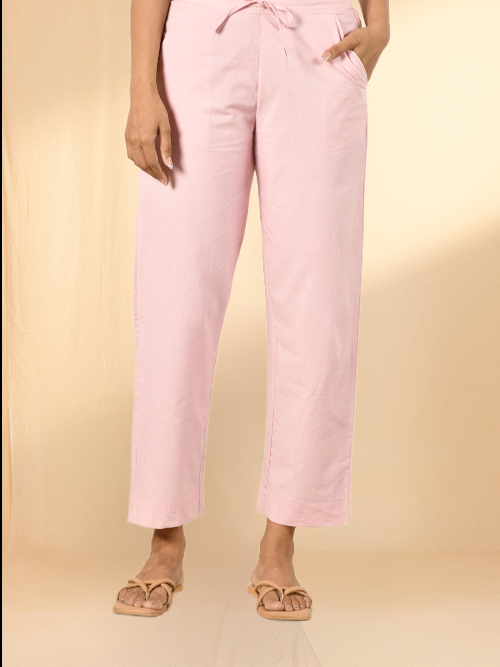 Pink Petunias Cotton Straight Pant