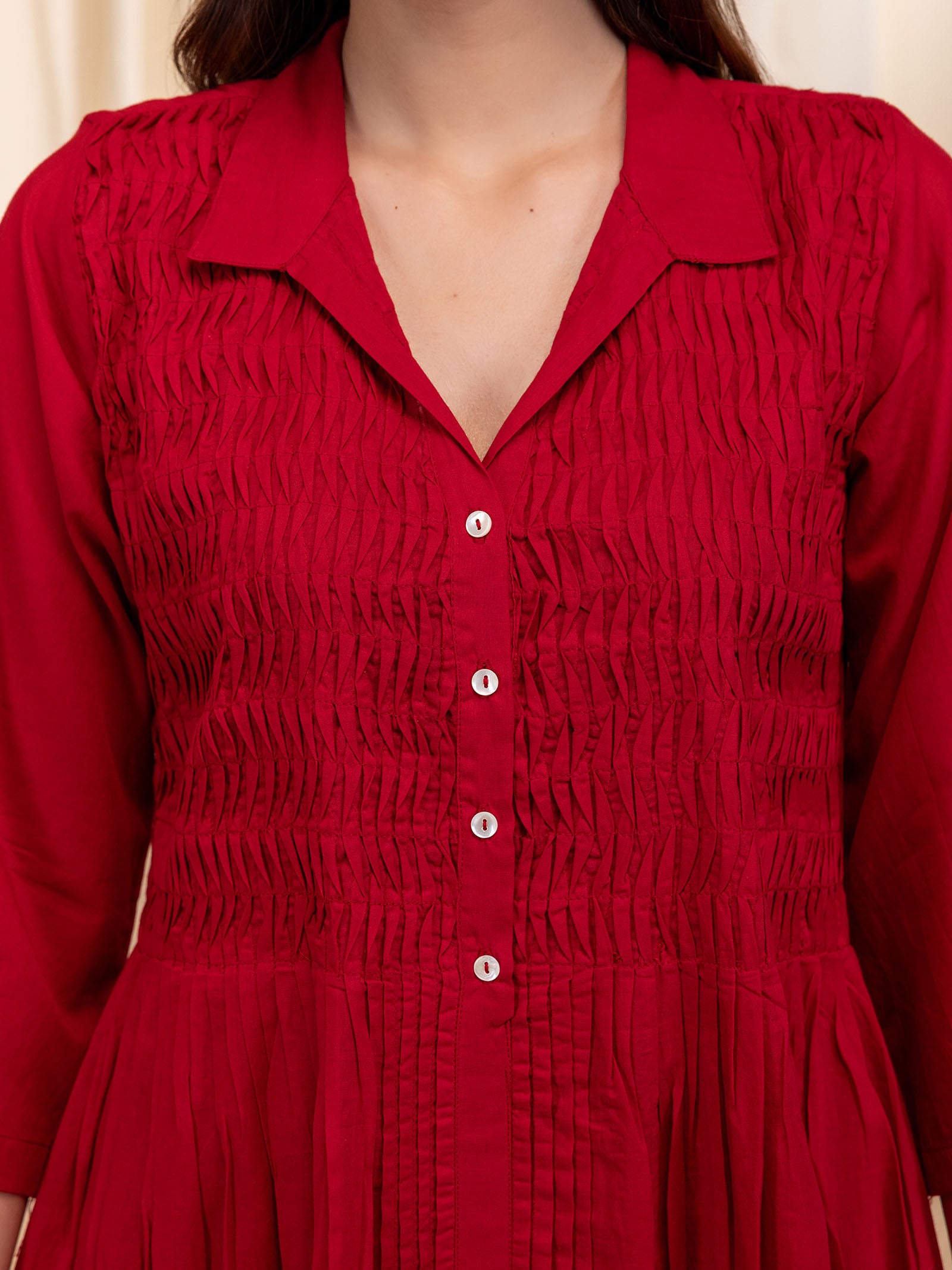Colour Bracket Red Waves Voile Kurta