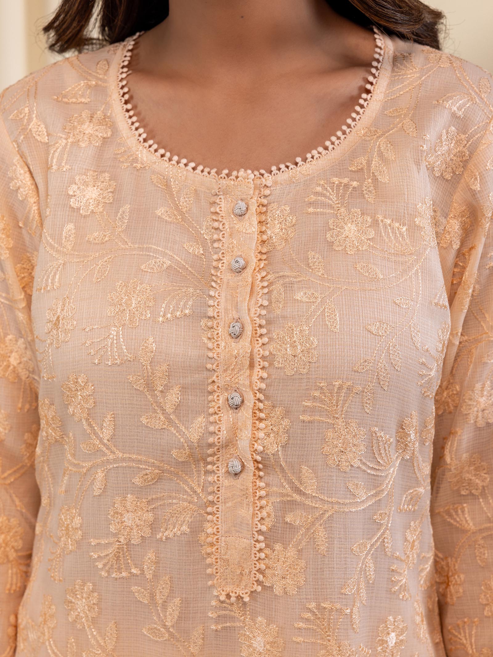 Kota Jaal Peach Kurta