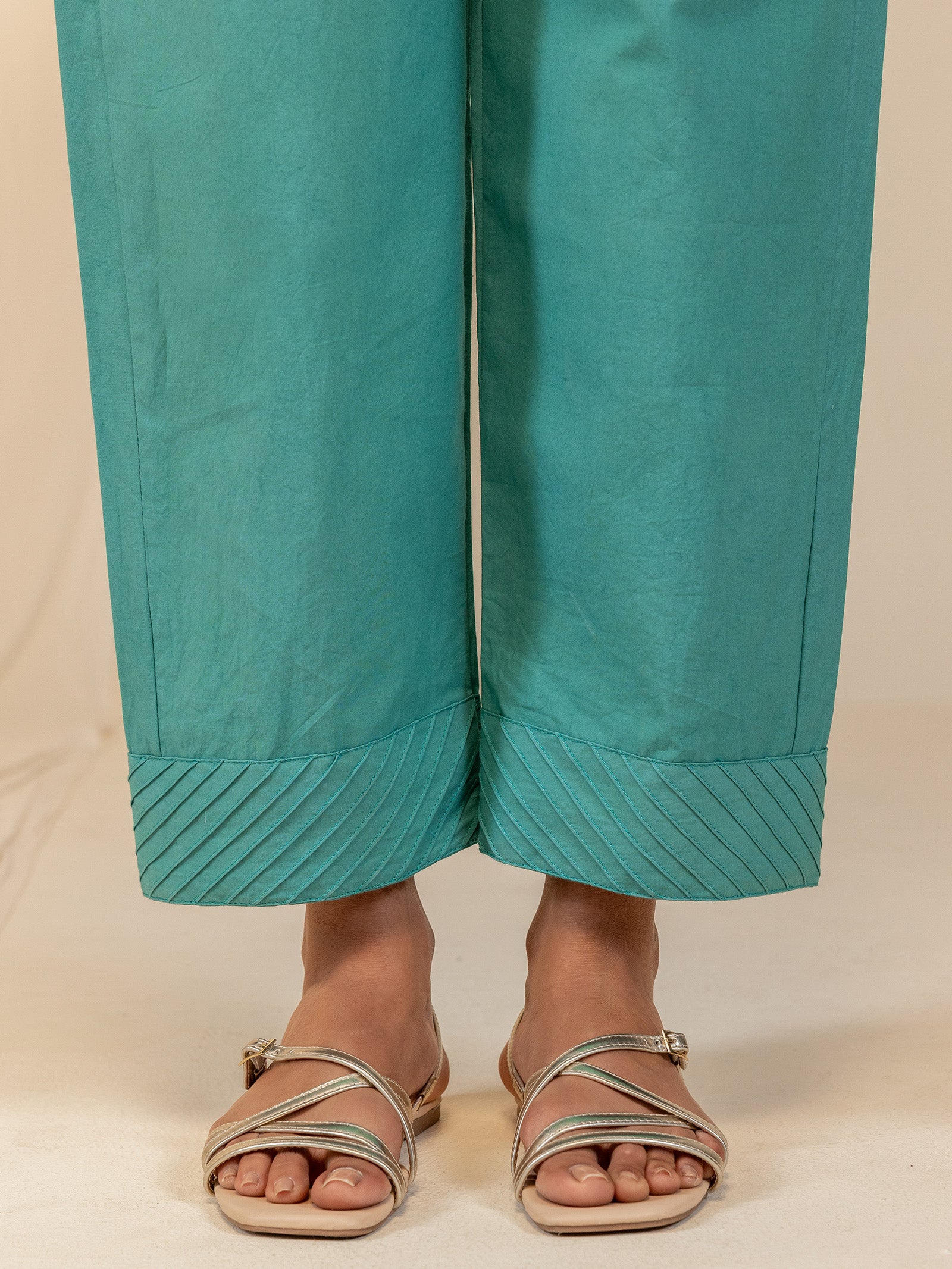 The Artisans Teal Cotton Straight Pant