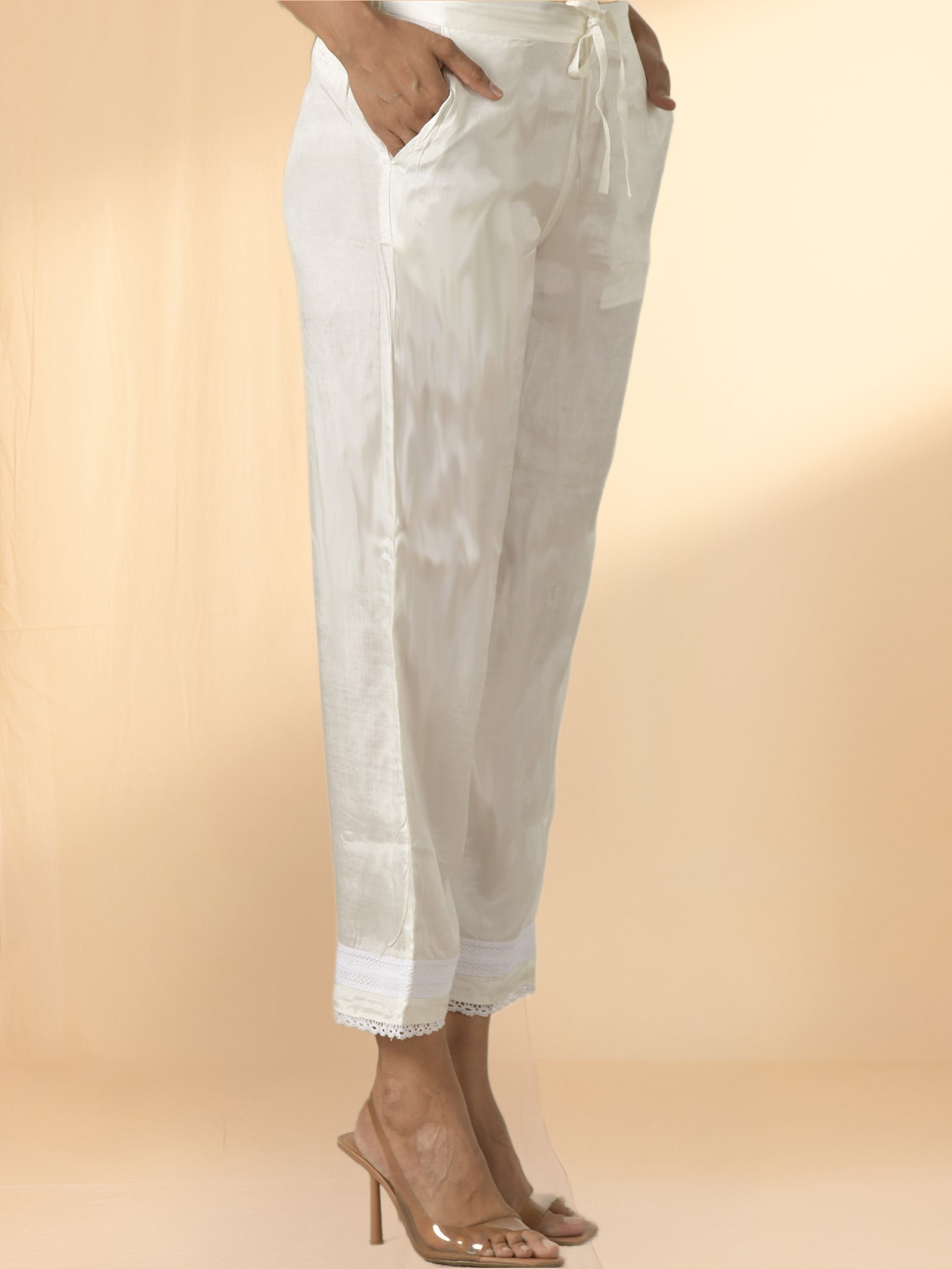 White Bamboo Silk Straight Pant