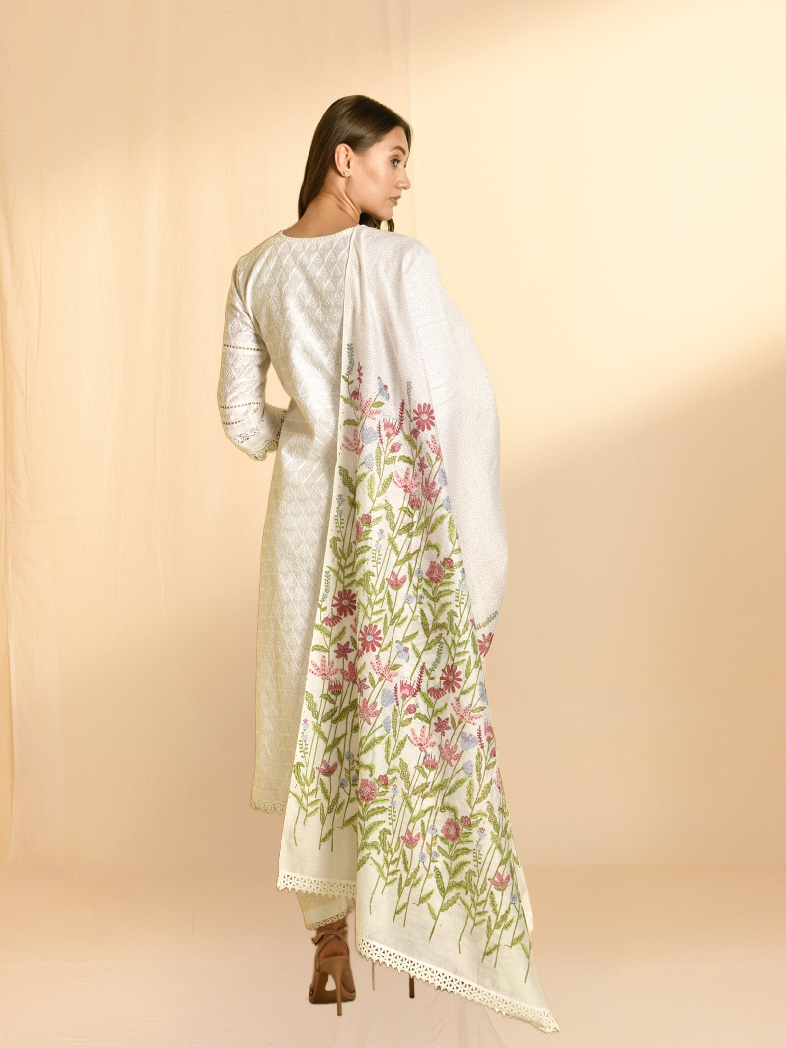 White Blossom Chanderi Dupatta