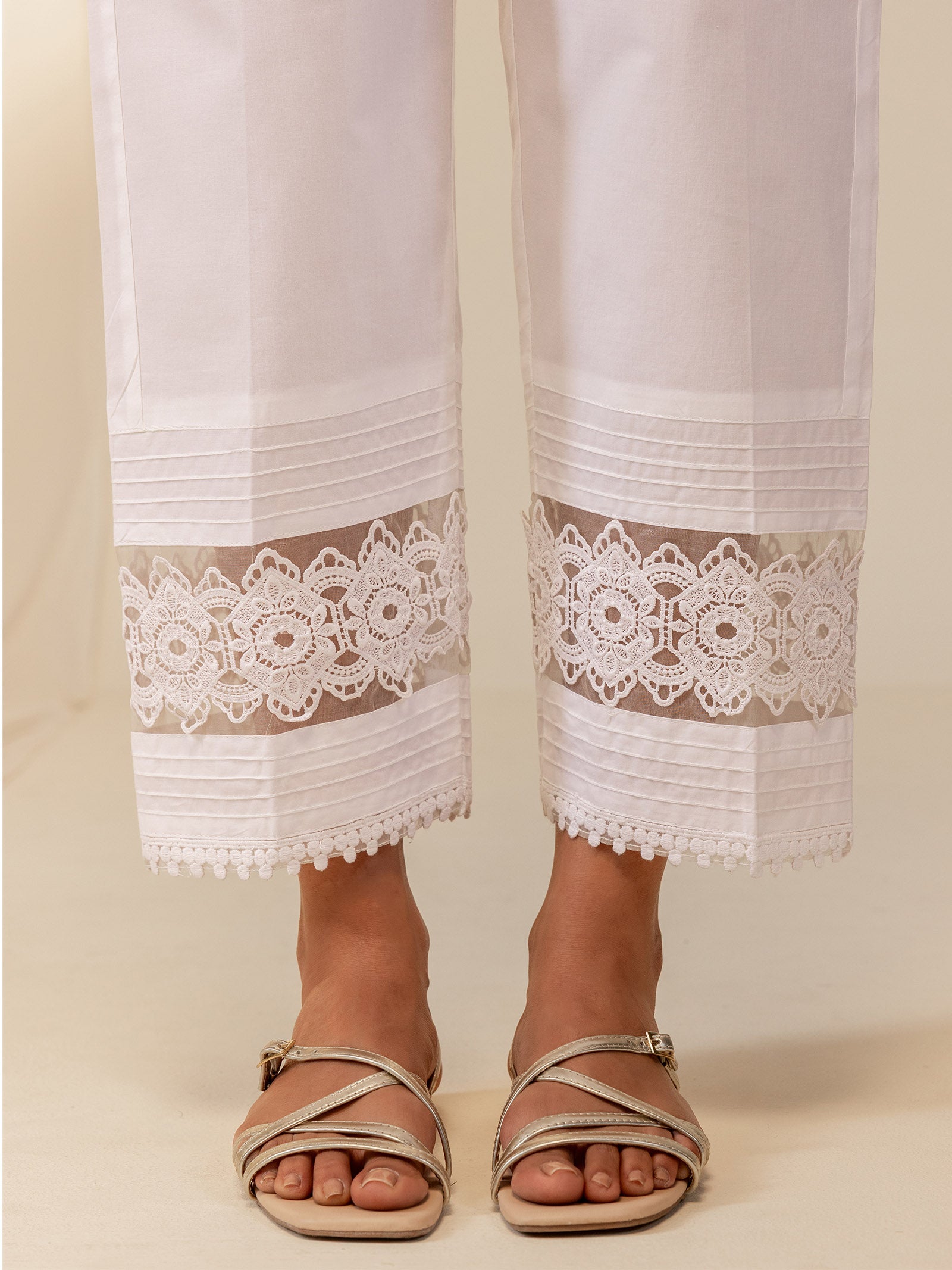 Oyster Lace Cotton Straight Pant