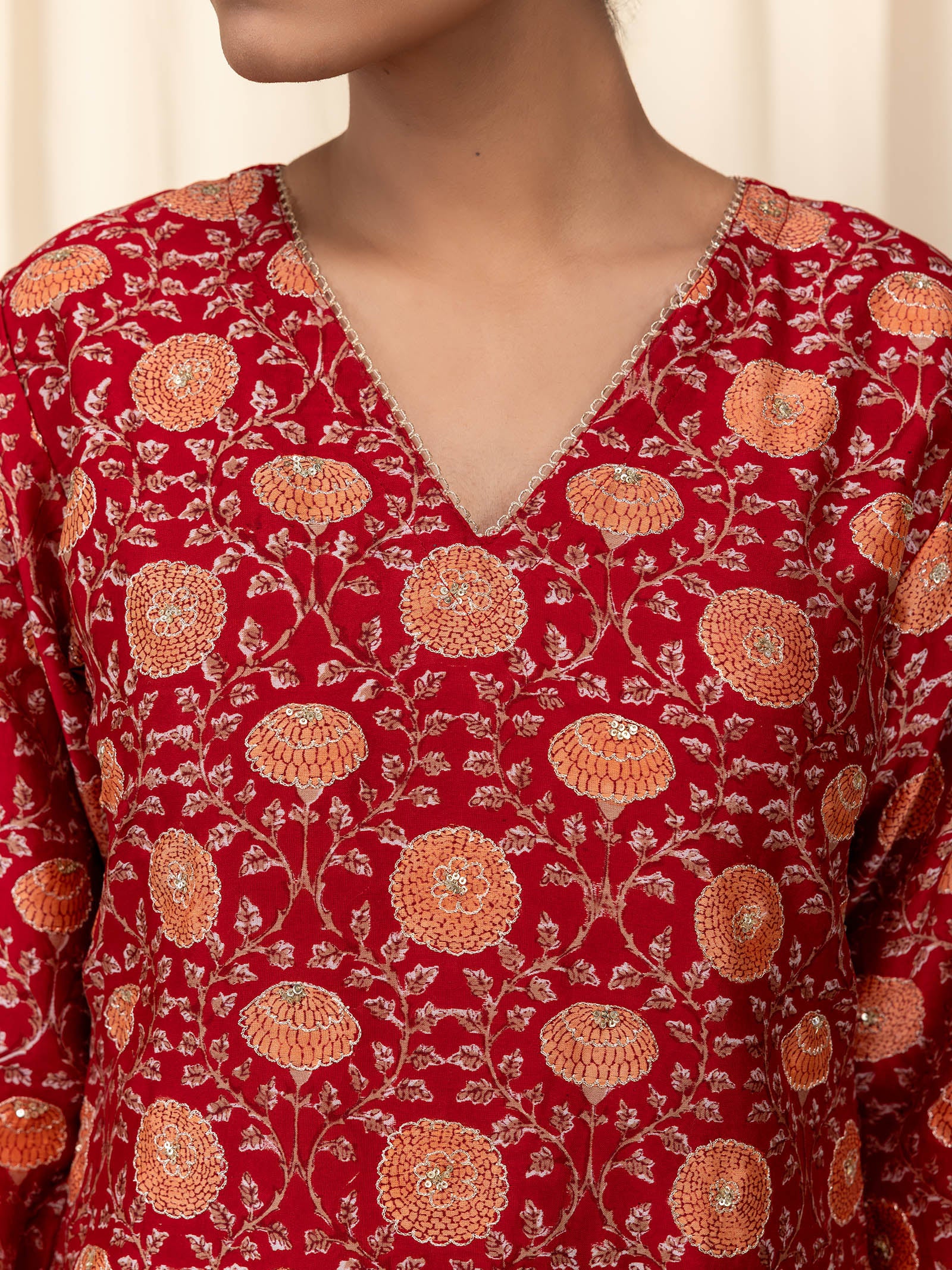 Sakhi Saheliya Red Chanderi Kurta