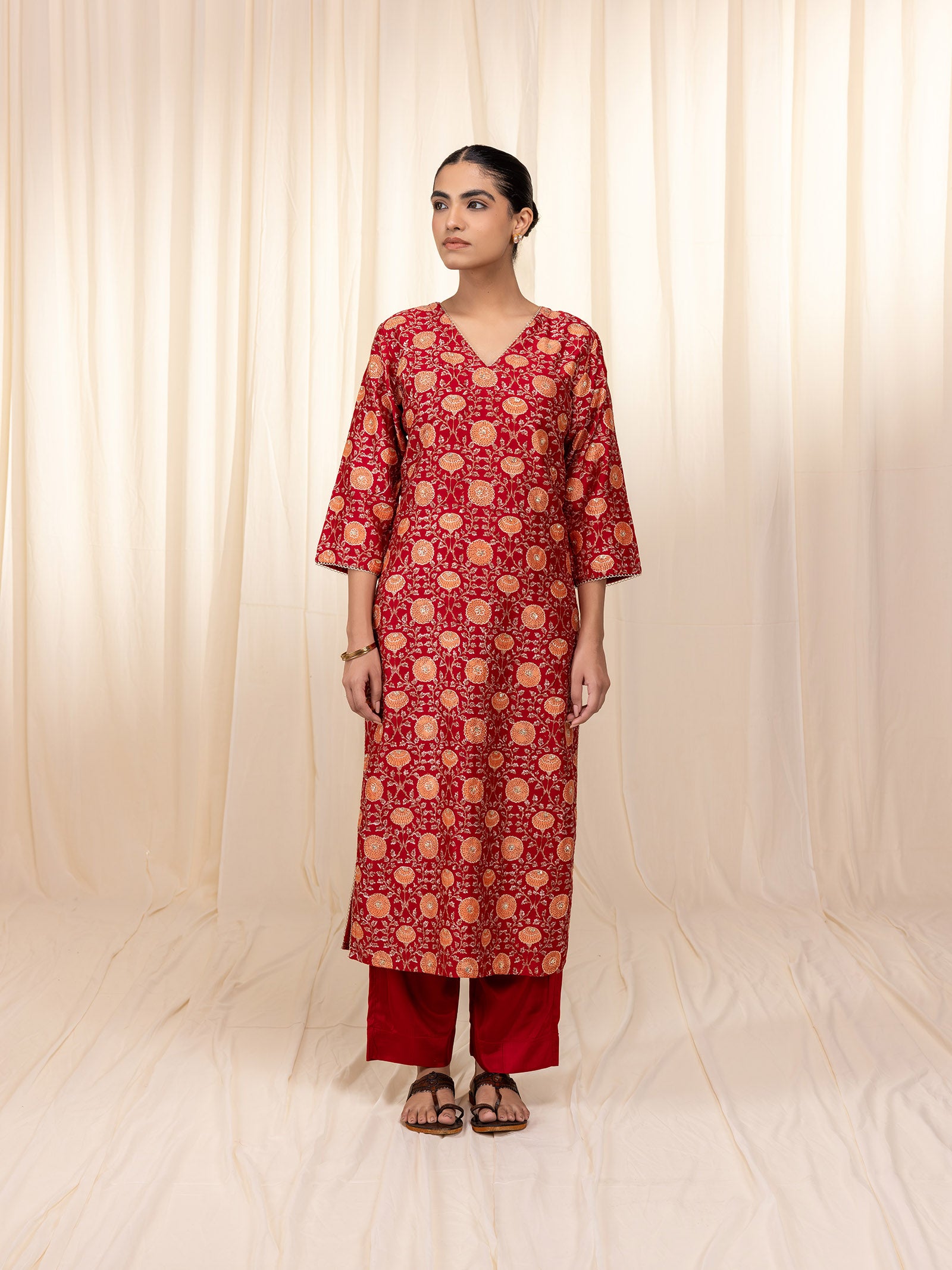 Sakhi Saheliya Red Chanderi Kurta