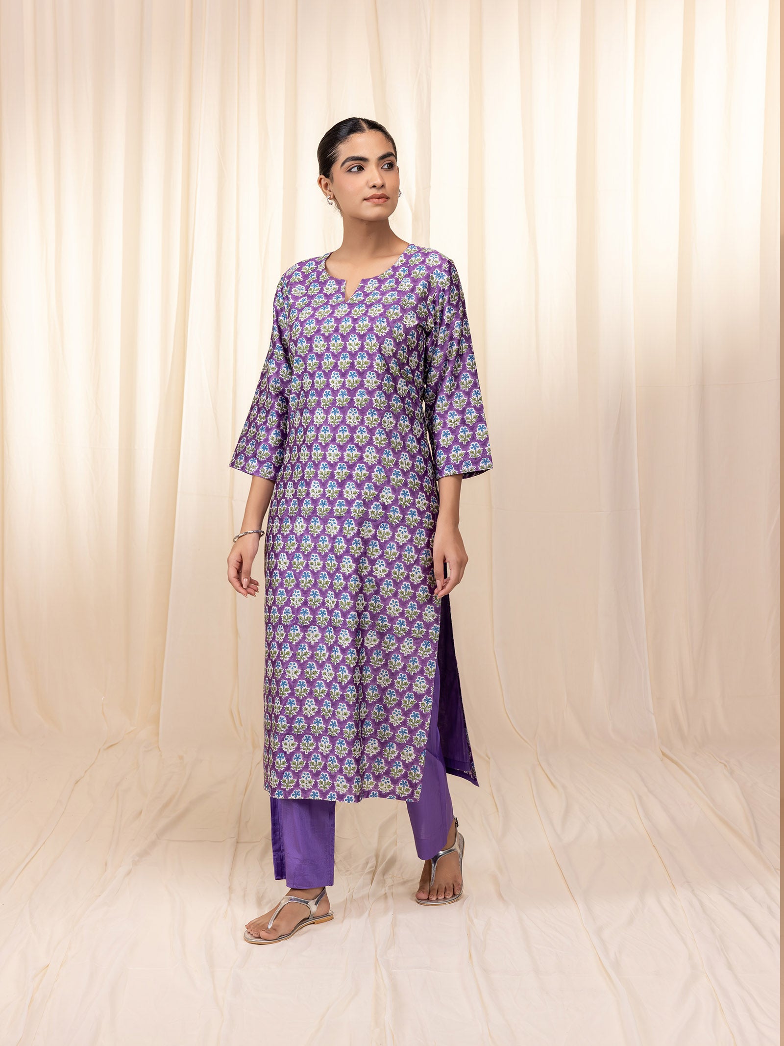 Sakhi Saheliya Purple Chanderi Kurta