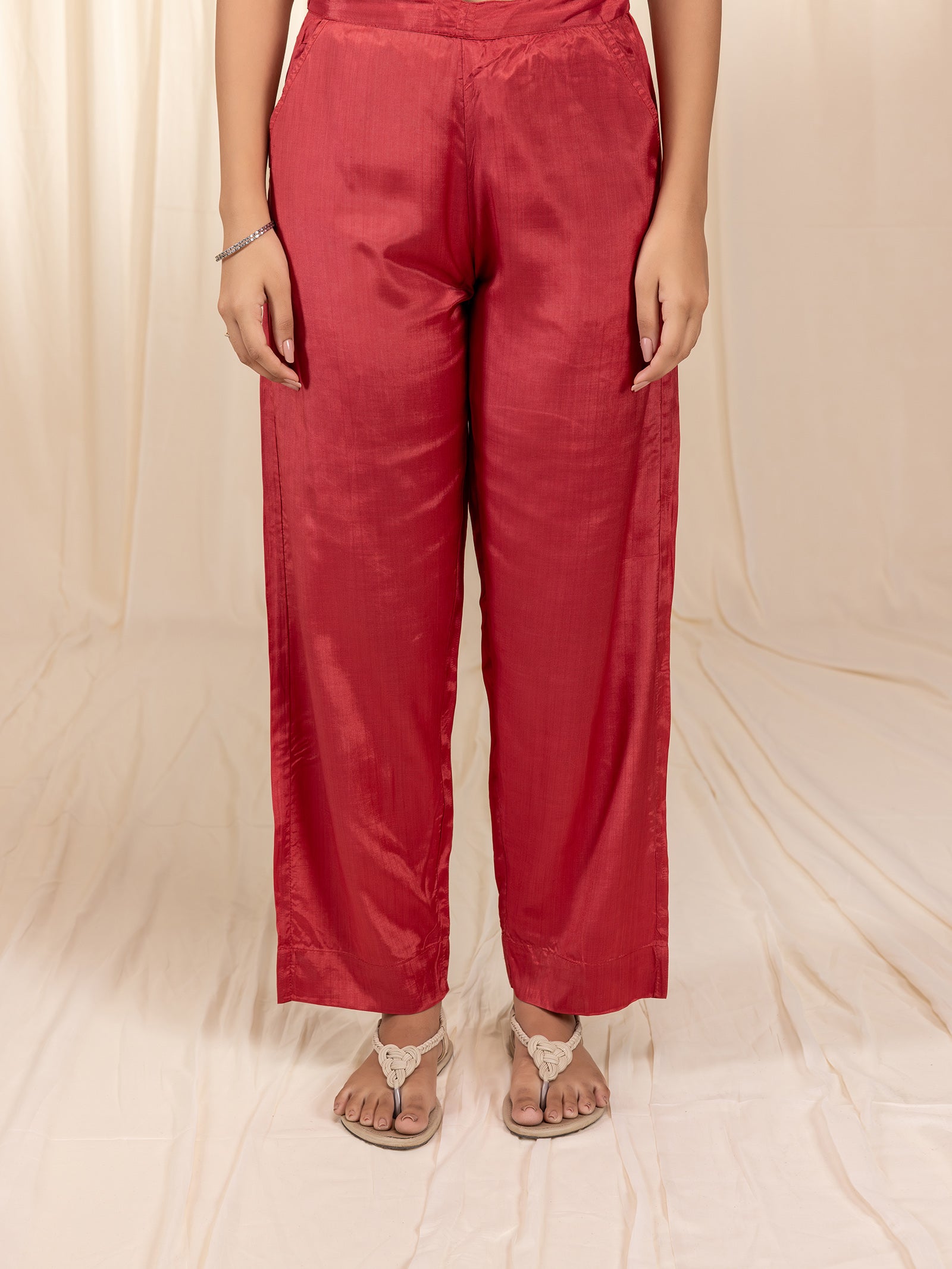 Red Velvet Bamboo Silk Straight Pants