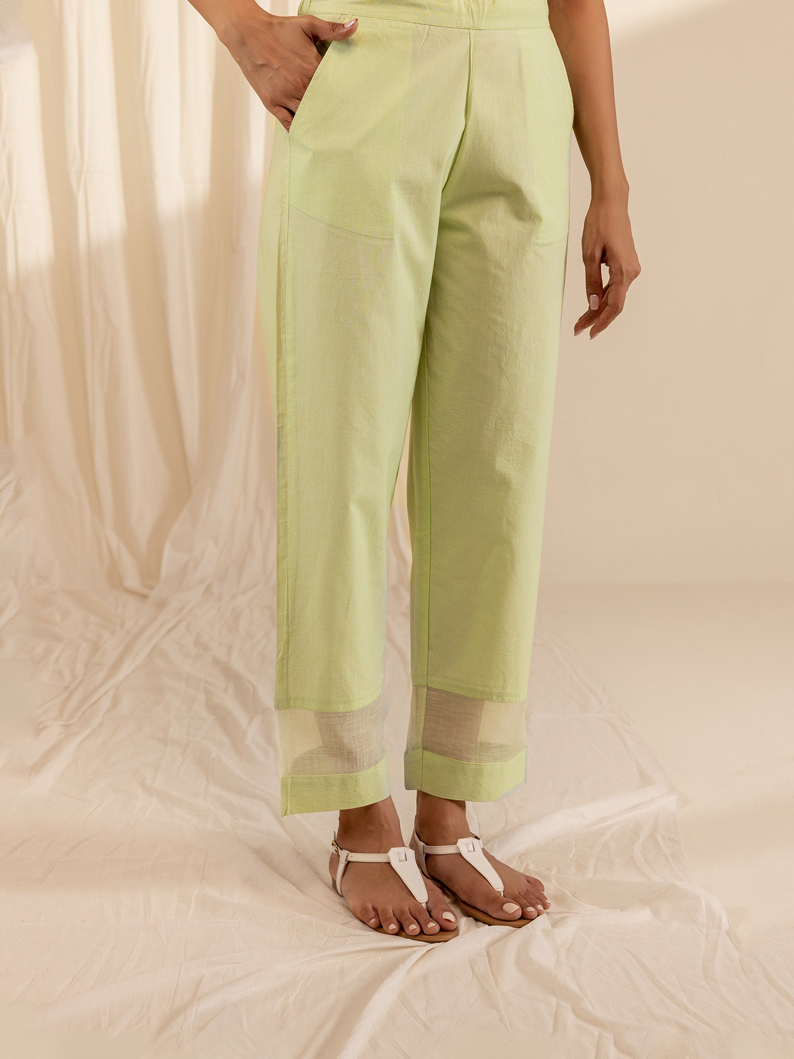 Alice In Wonderland Green Cotton Straight Pant
